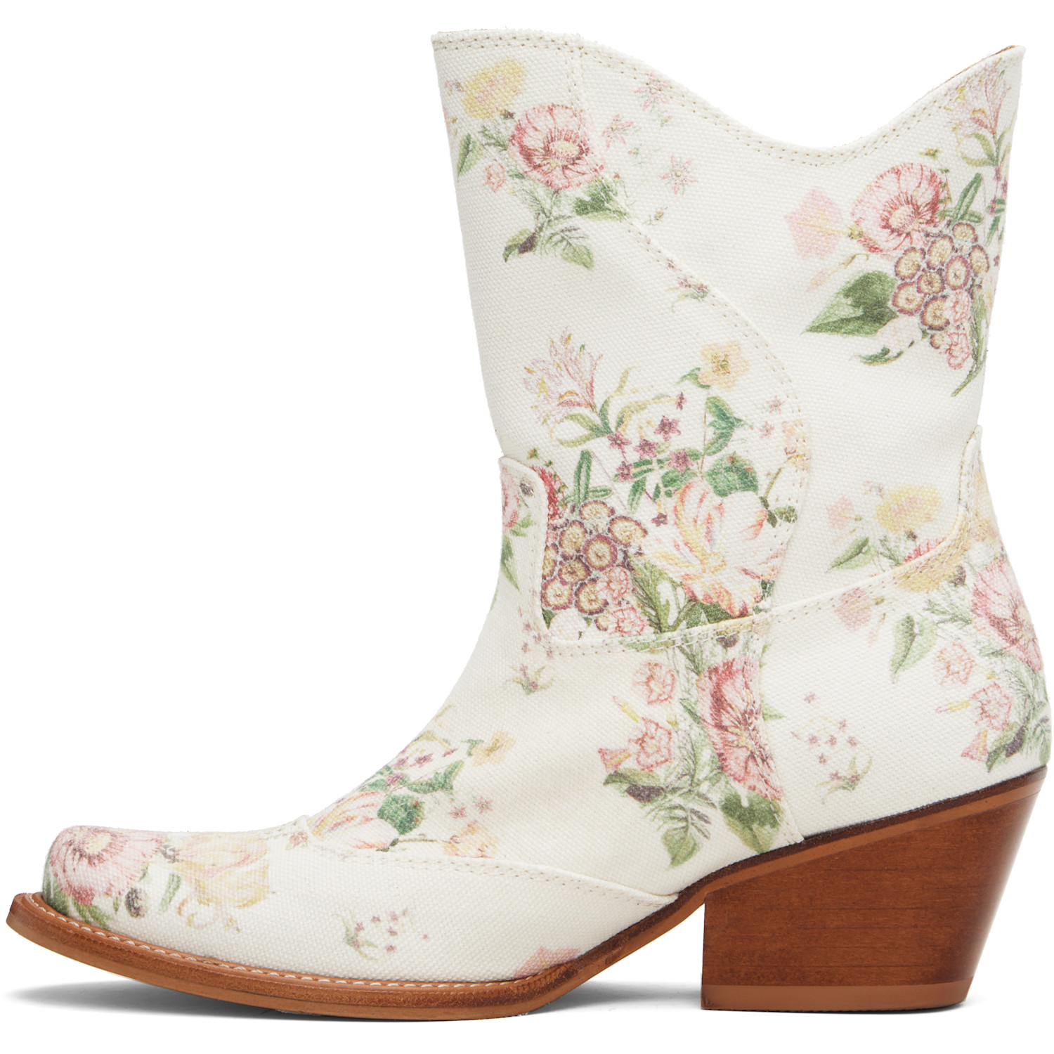  Open Yy Off-white Floral Western Mid Calf Boots 