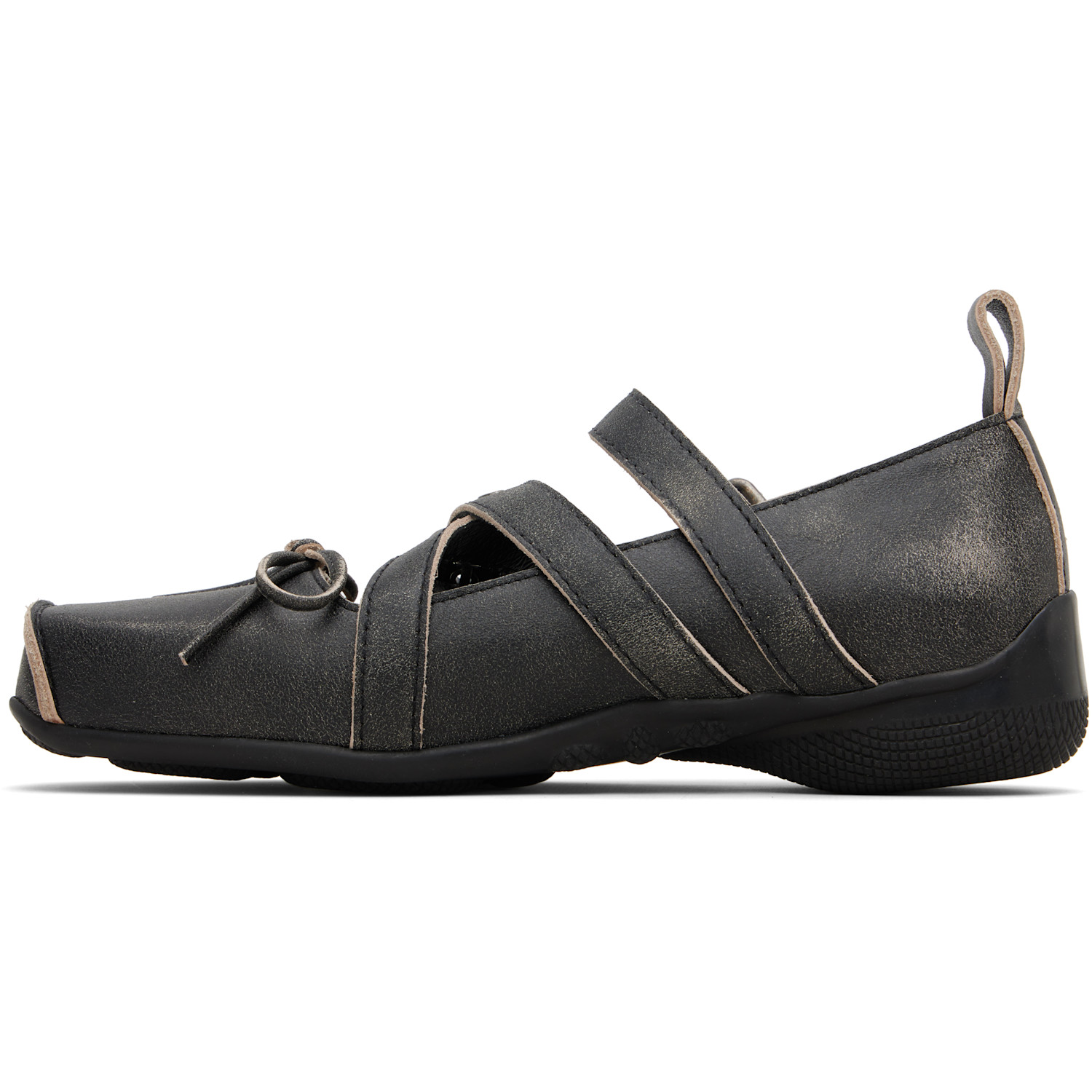  Open Yy Gray Cross Buckle Ballet Flats 