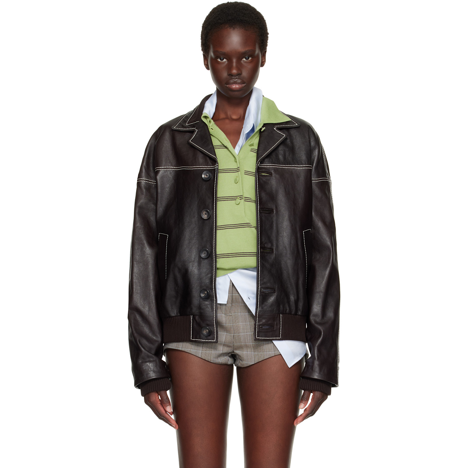 Wales Bonner Brown Time Leather Jacket