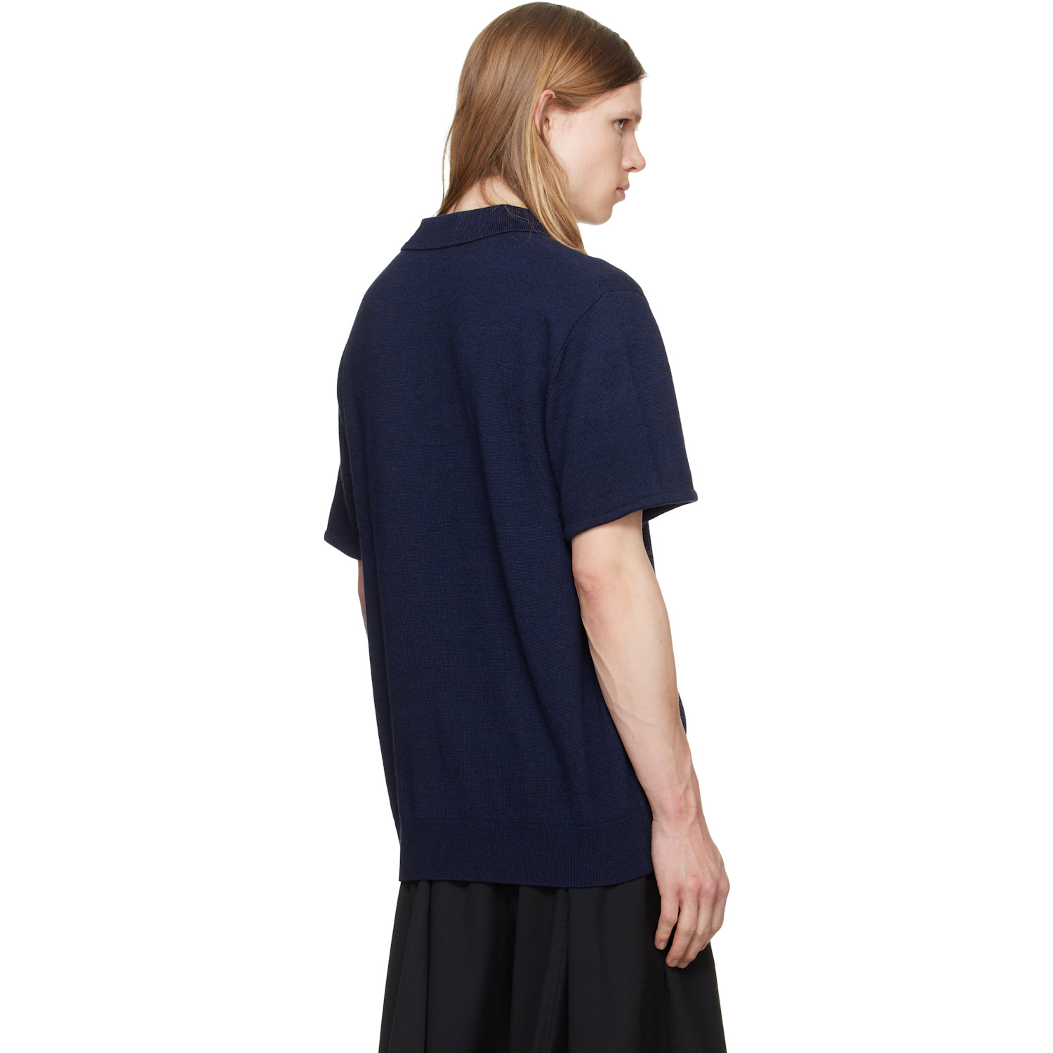  Hodakova Navy Knit Wool Short Sleeve Polo 