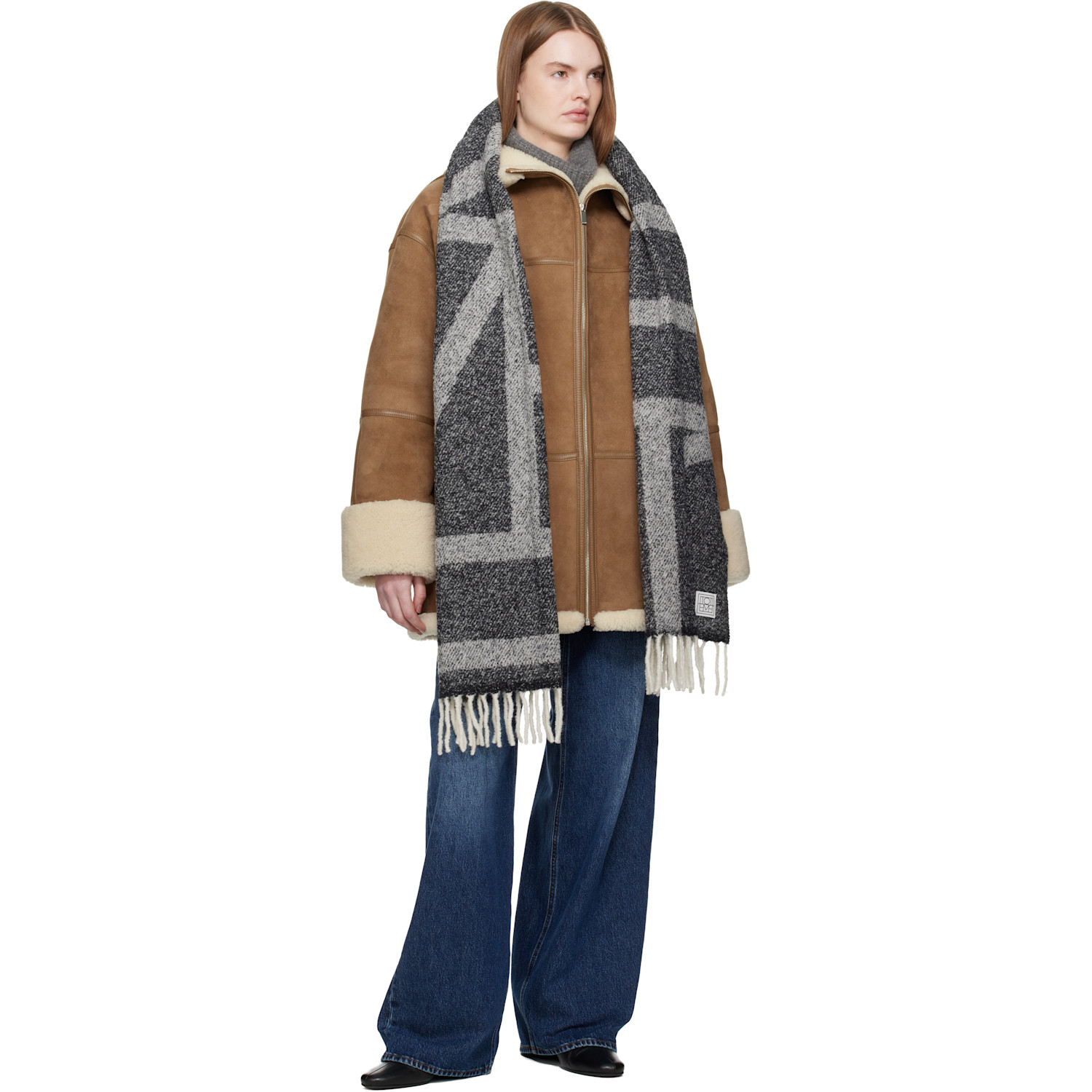  Toteme Gray Monogram Jacquard Scarf 