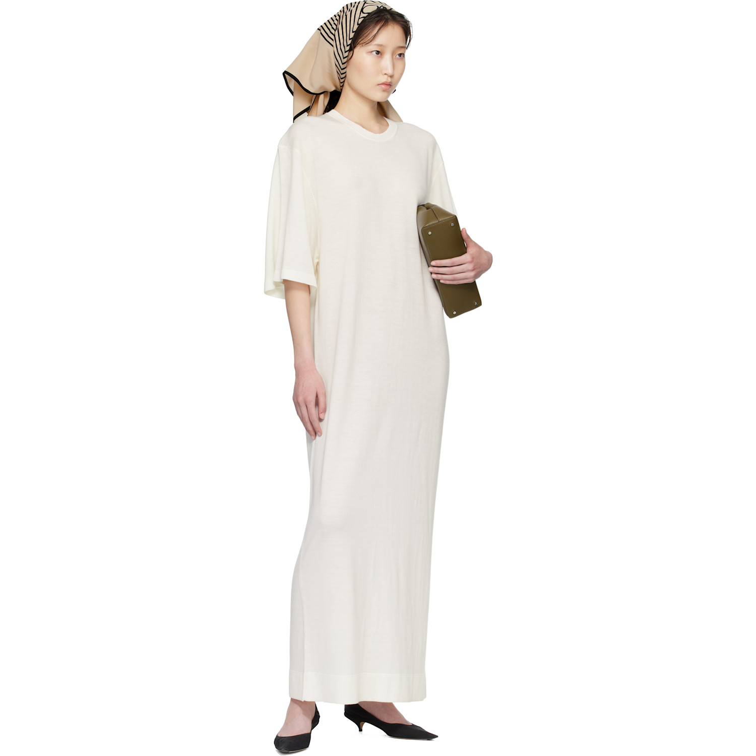  Toteme Beige Centered Monogram Silk Scarf 