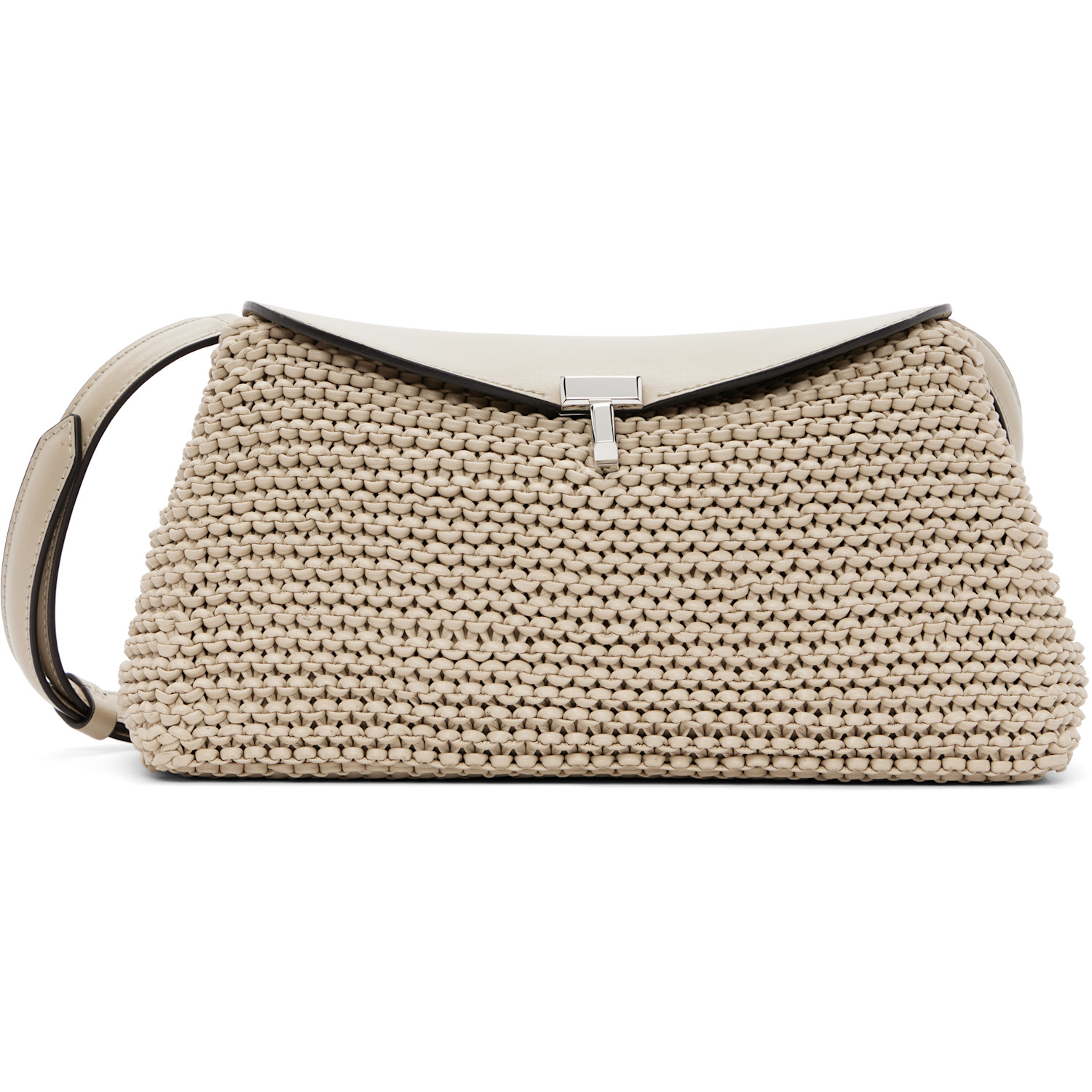 TOTEME Beige T-Lock Woven-Leather Clutch