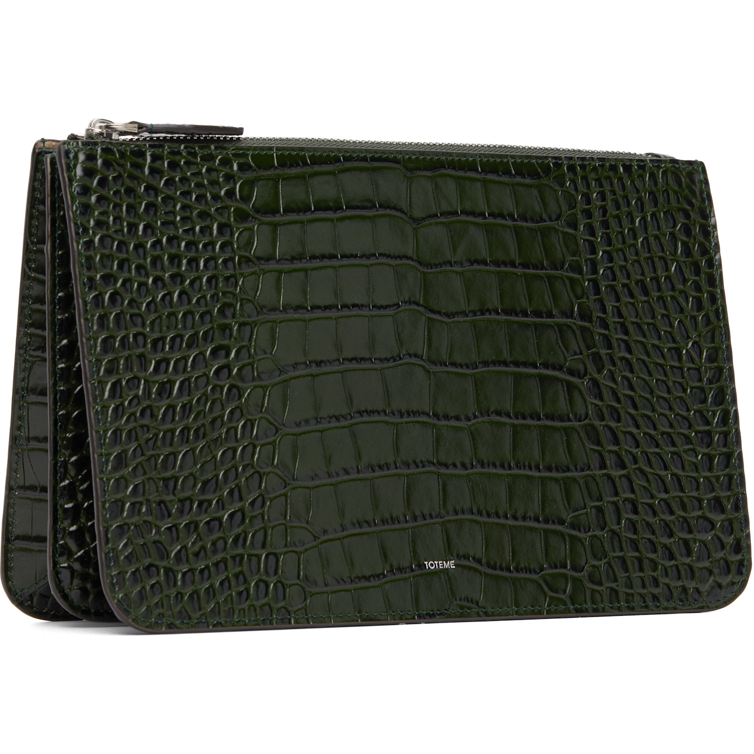  Toteme Green Threefold Croco-embossed Clutch 
