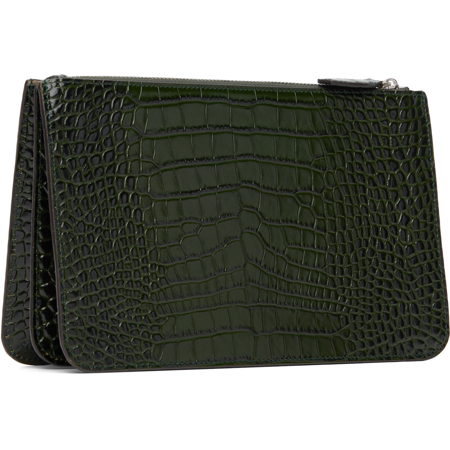 Toteme Green Threefold Croco-embossed Clutch 