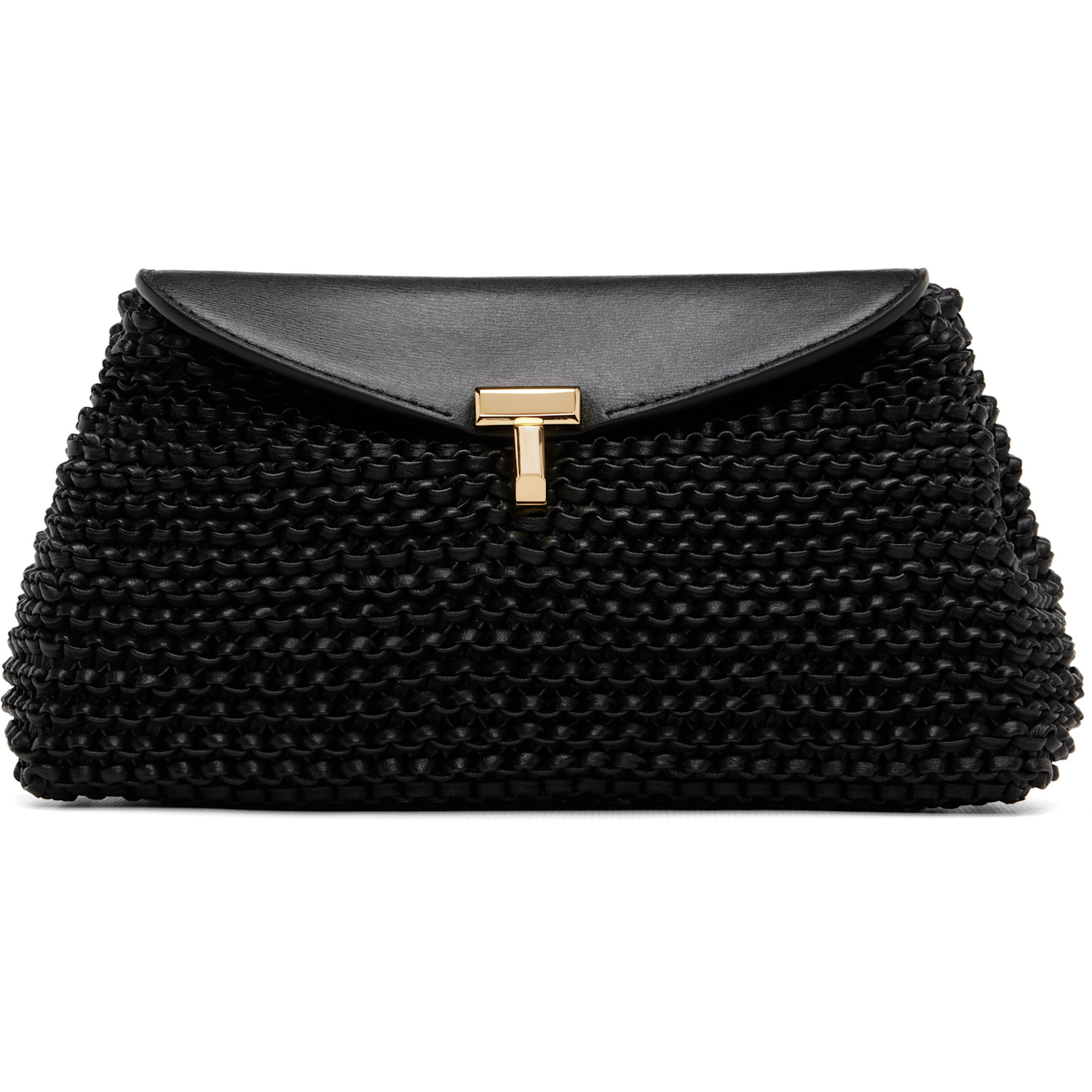 TOTEME Black Mini T-Lock Woven-Leather Clutch