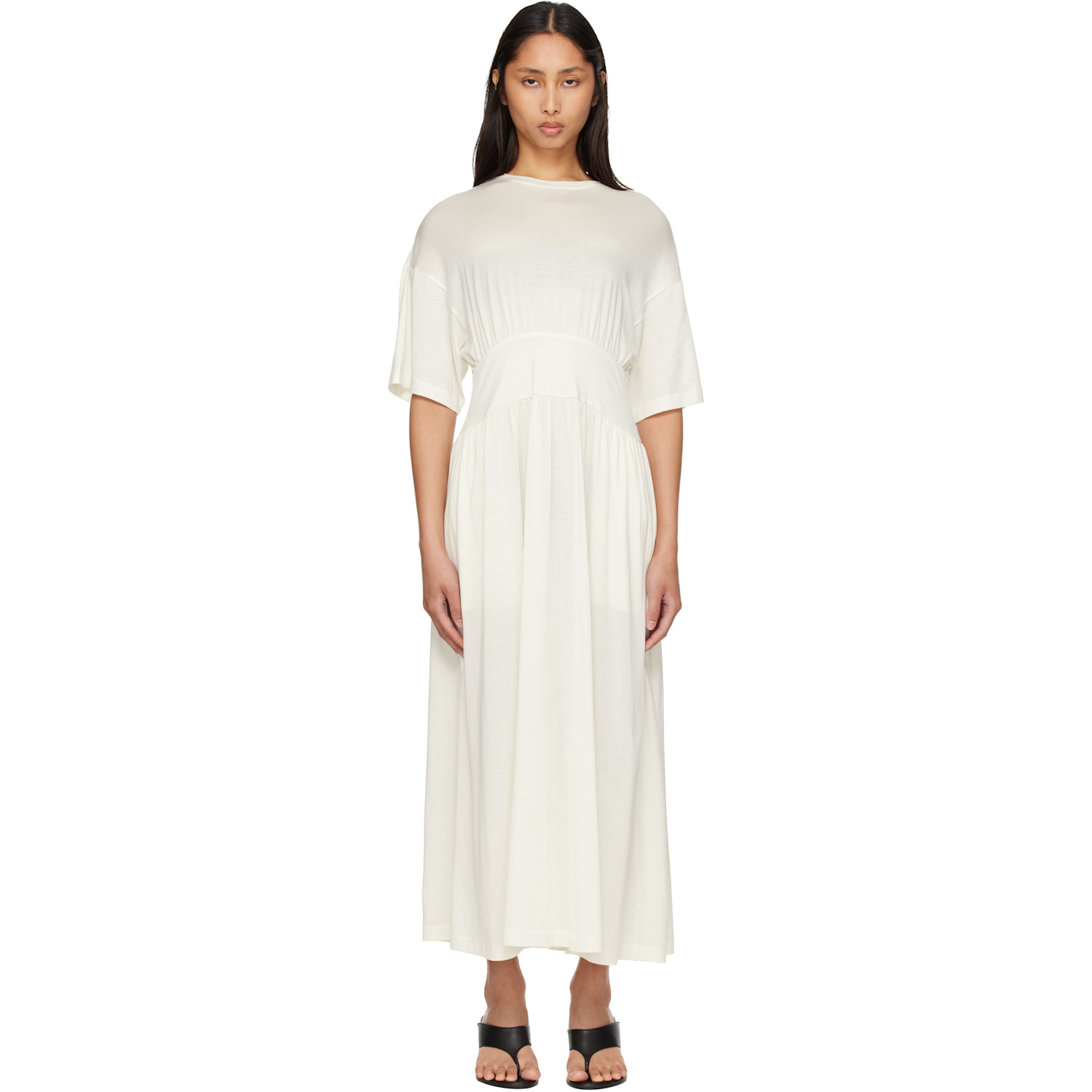 TOTEME Off-White Cotton Silk Tee Midi Dress