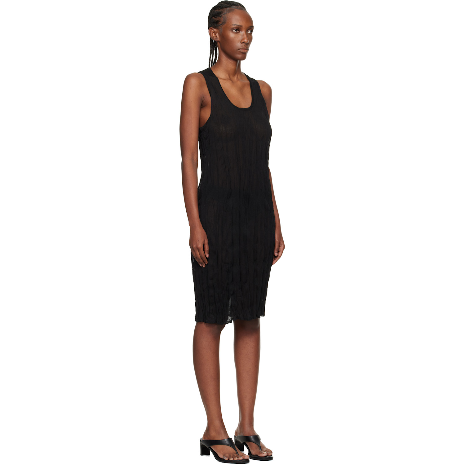  Toteme Black Crinkled Knit Tank Midi Dress 