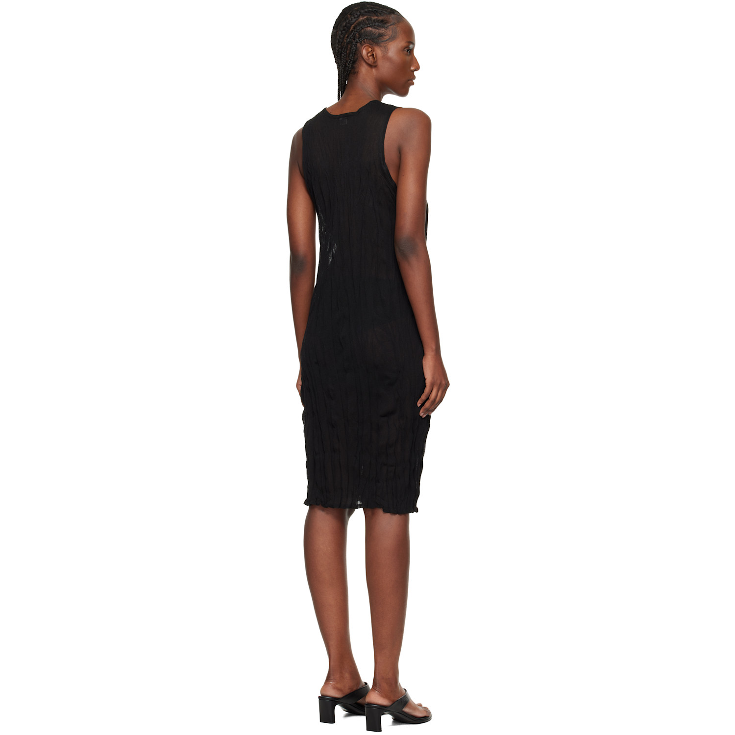  Toteme Black Crinkled Knit Tank Midi Dress 