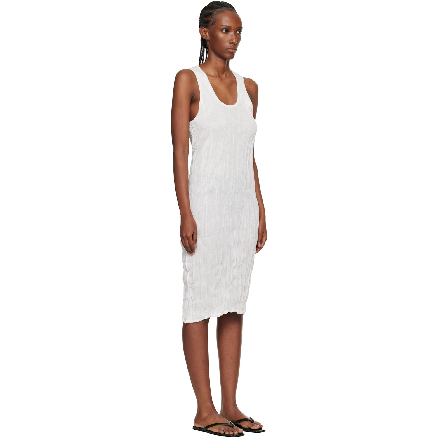  Toteme White Crinkled Knit Tank Midi Dress 