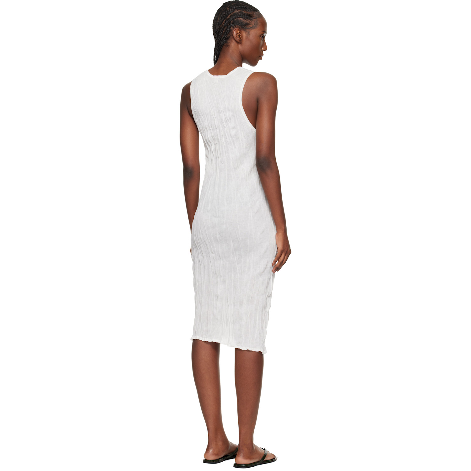  Toteme White Crinkled Knit Tank Midi Dress 