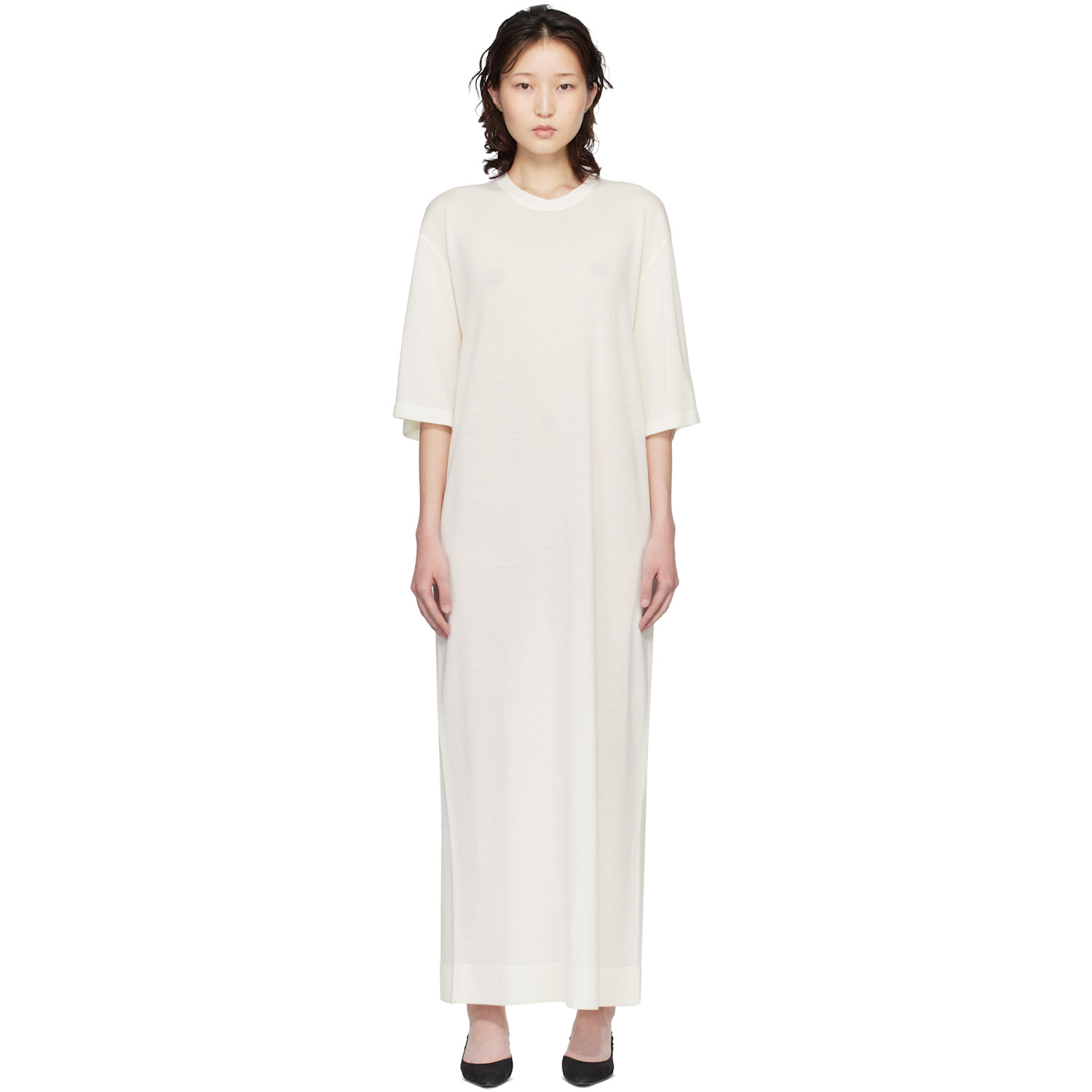 TOTEME Off-White Merino Knit Tee Maxi Dress