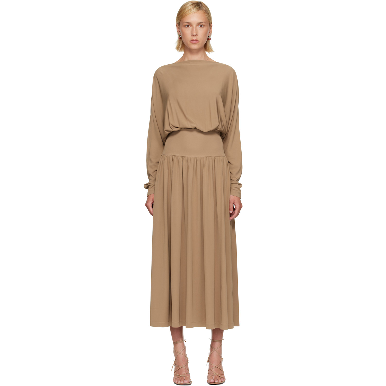 TOTEME Tan Boatneck Jersey Maxi Dress