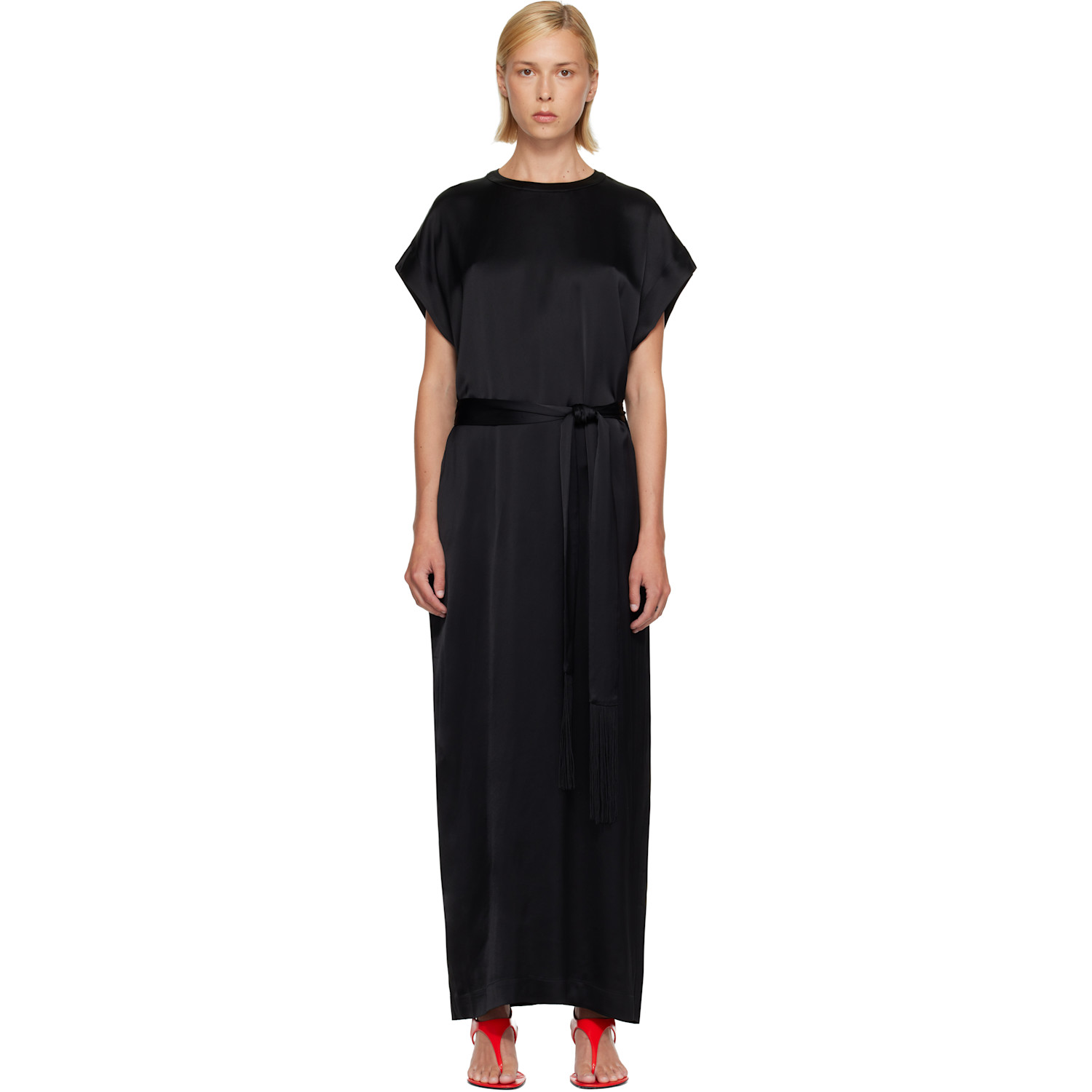TOTEME Black Crew Satin Maxi Dress