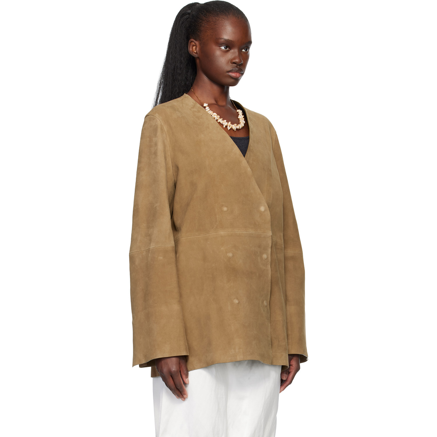  Toteme Tan V-neck Suede Blazer 