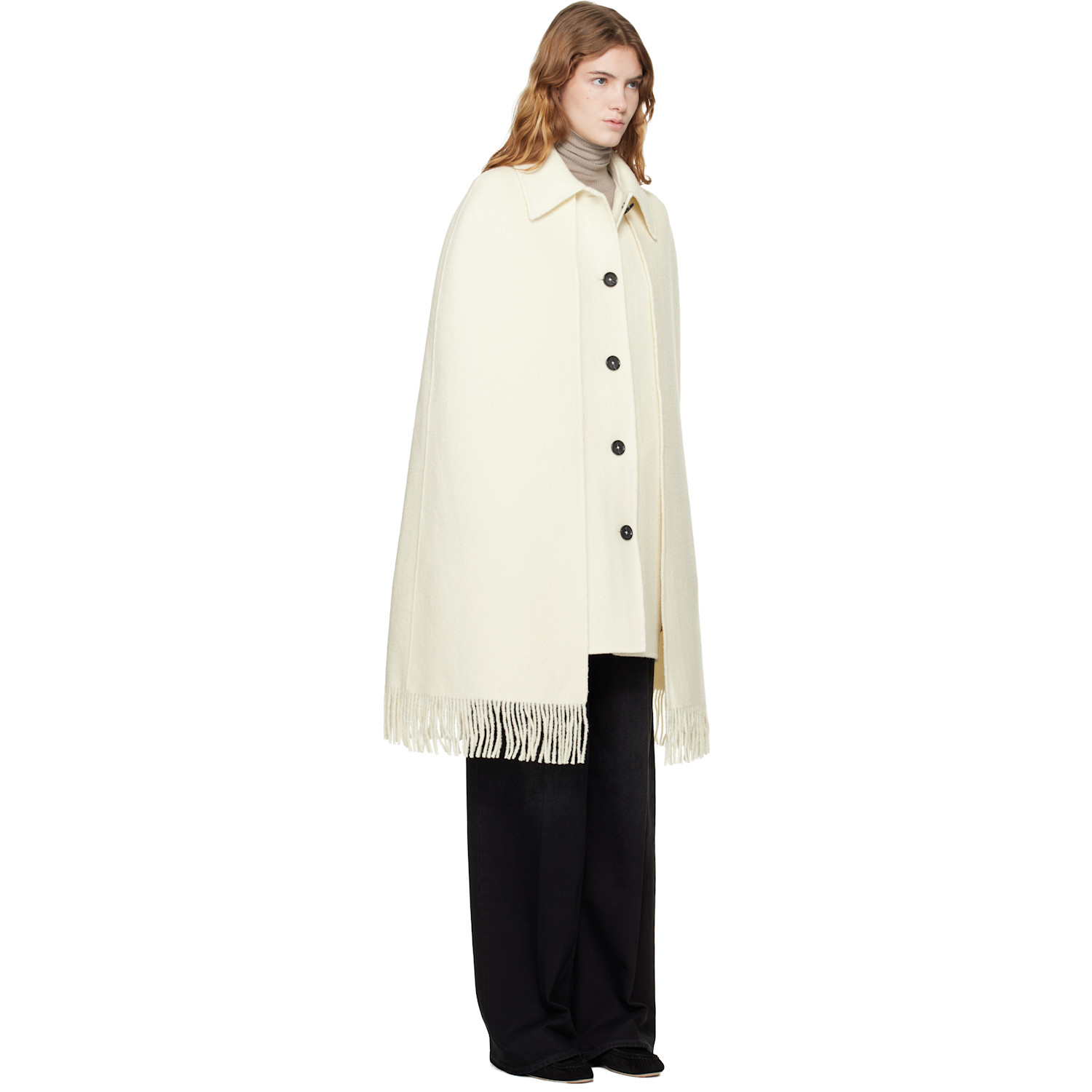  Toteme Off-white Fringe Cape Coat 