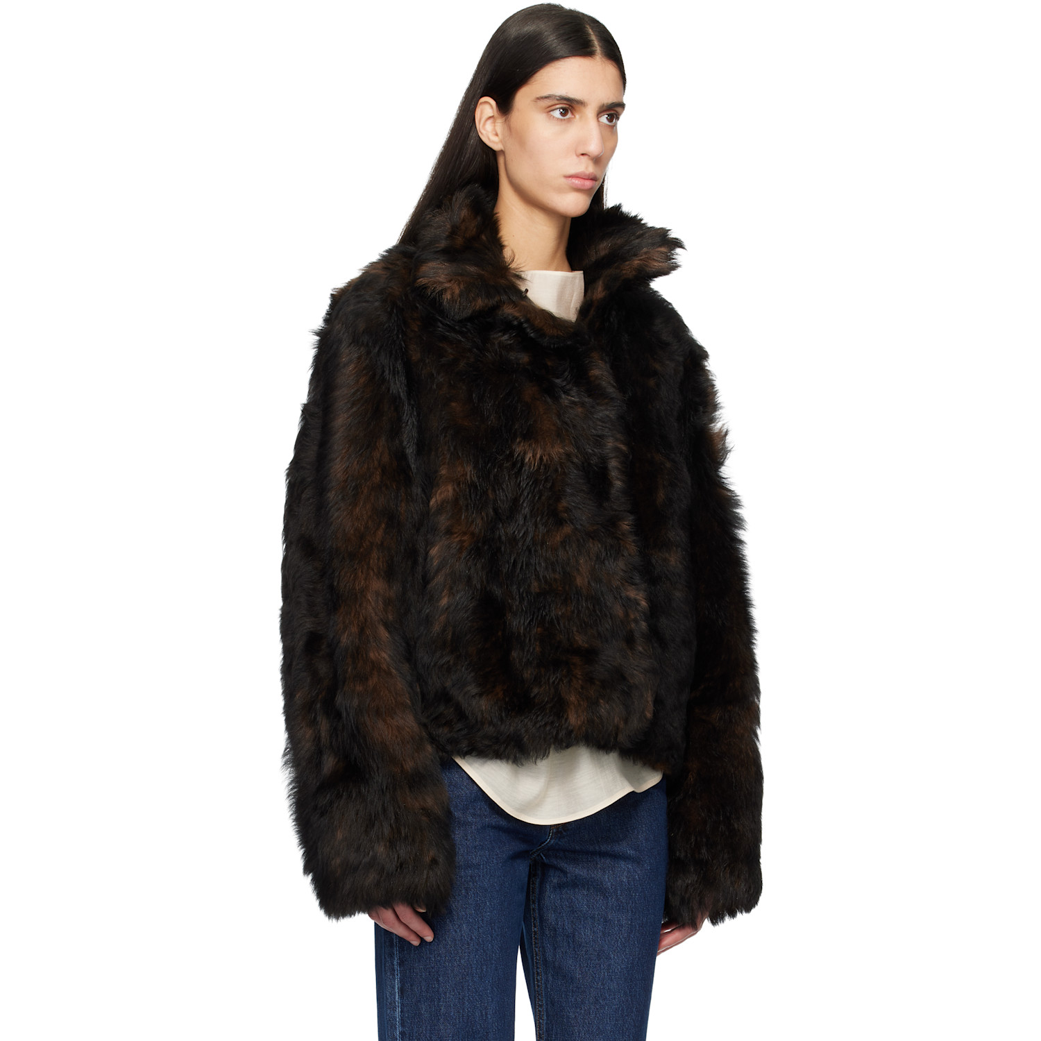  Toteme Brown Silky Shearling Jacket 