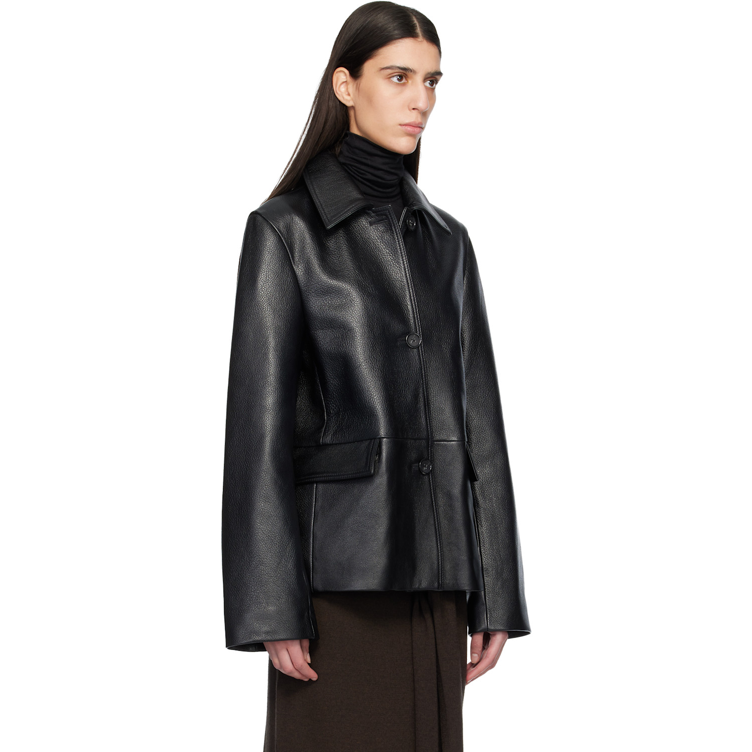  Toteme Black Grained Leather Jacket 