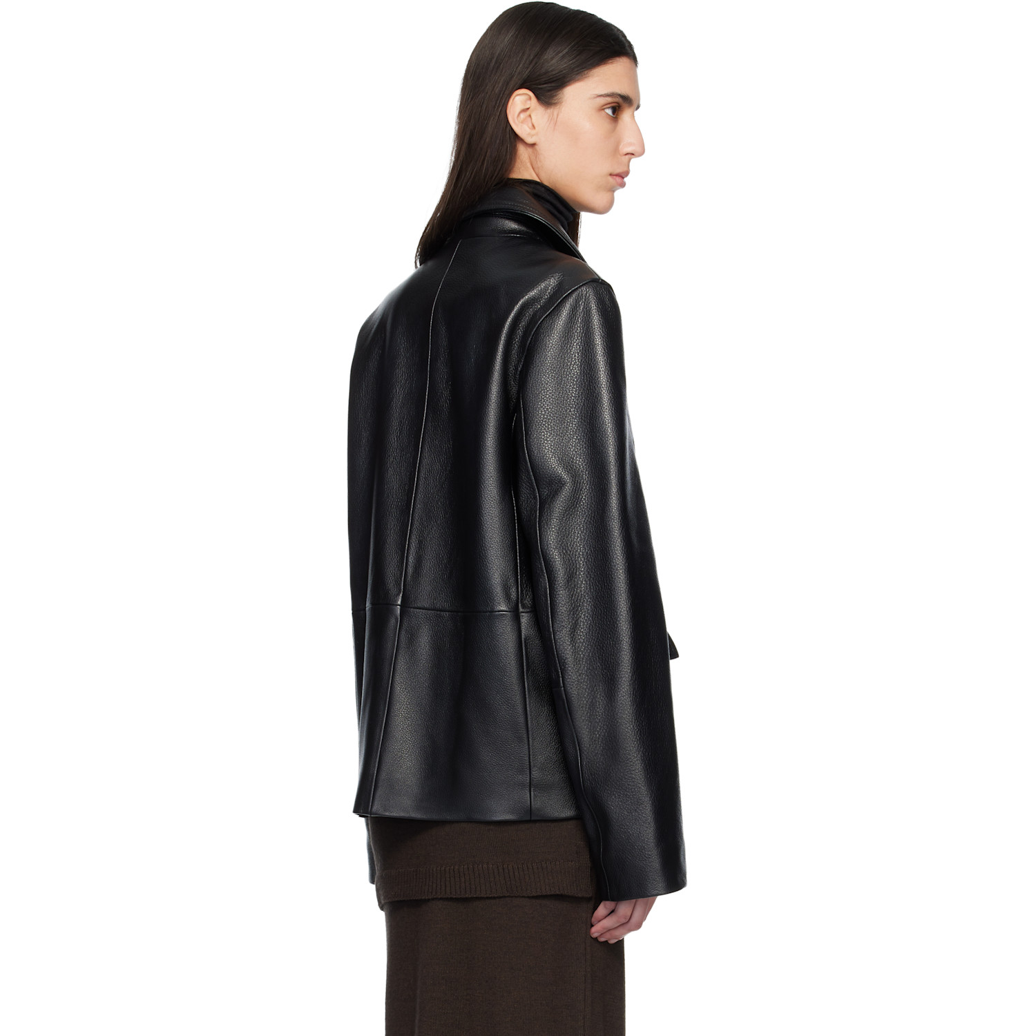  Toteme Black Grained Leather Jacket 