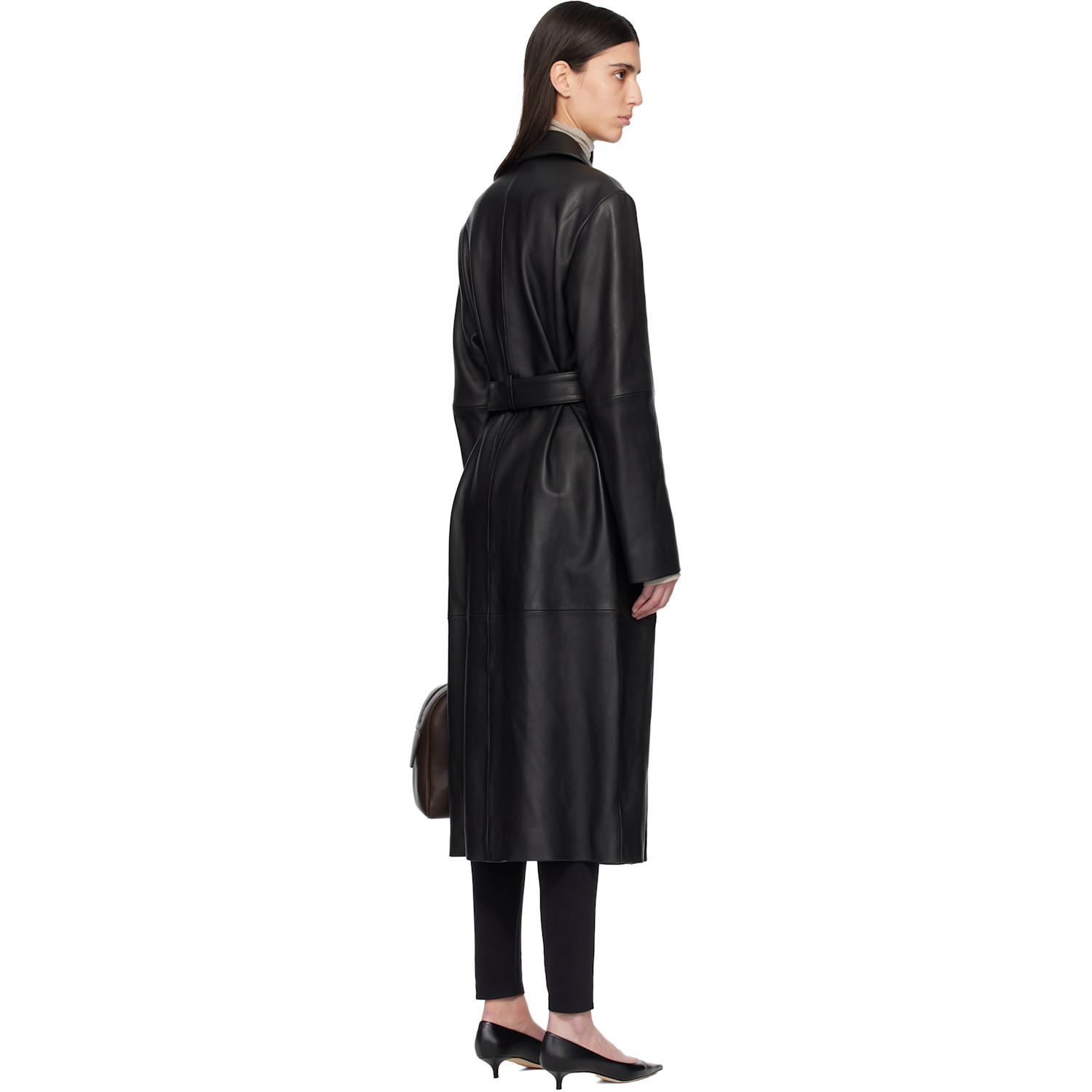  Toteme Black Belted Leather Coat 