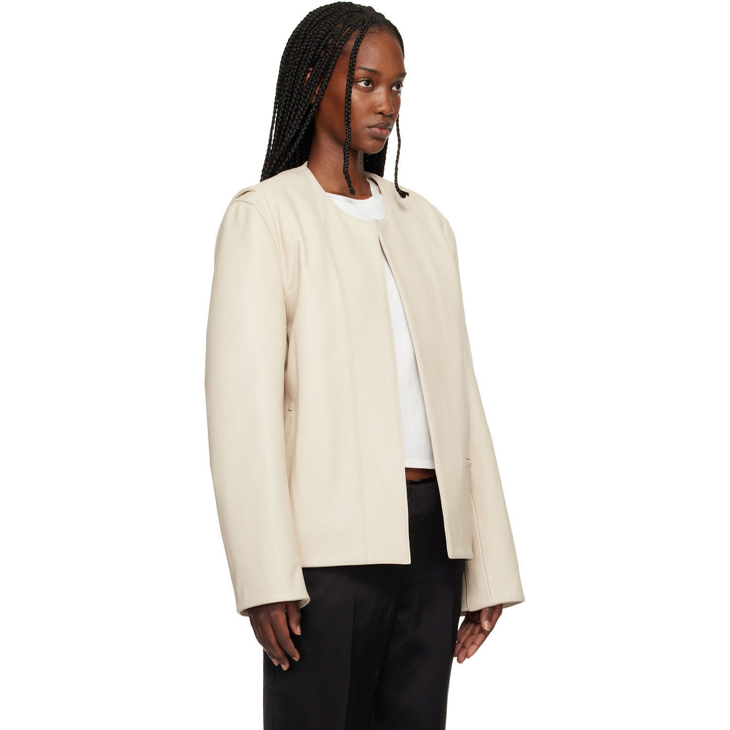  Toteme Off-white Minimal Leather Biker Jacket 