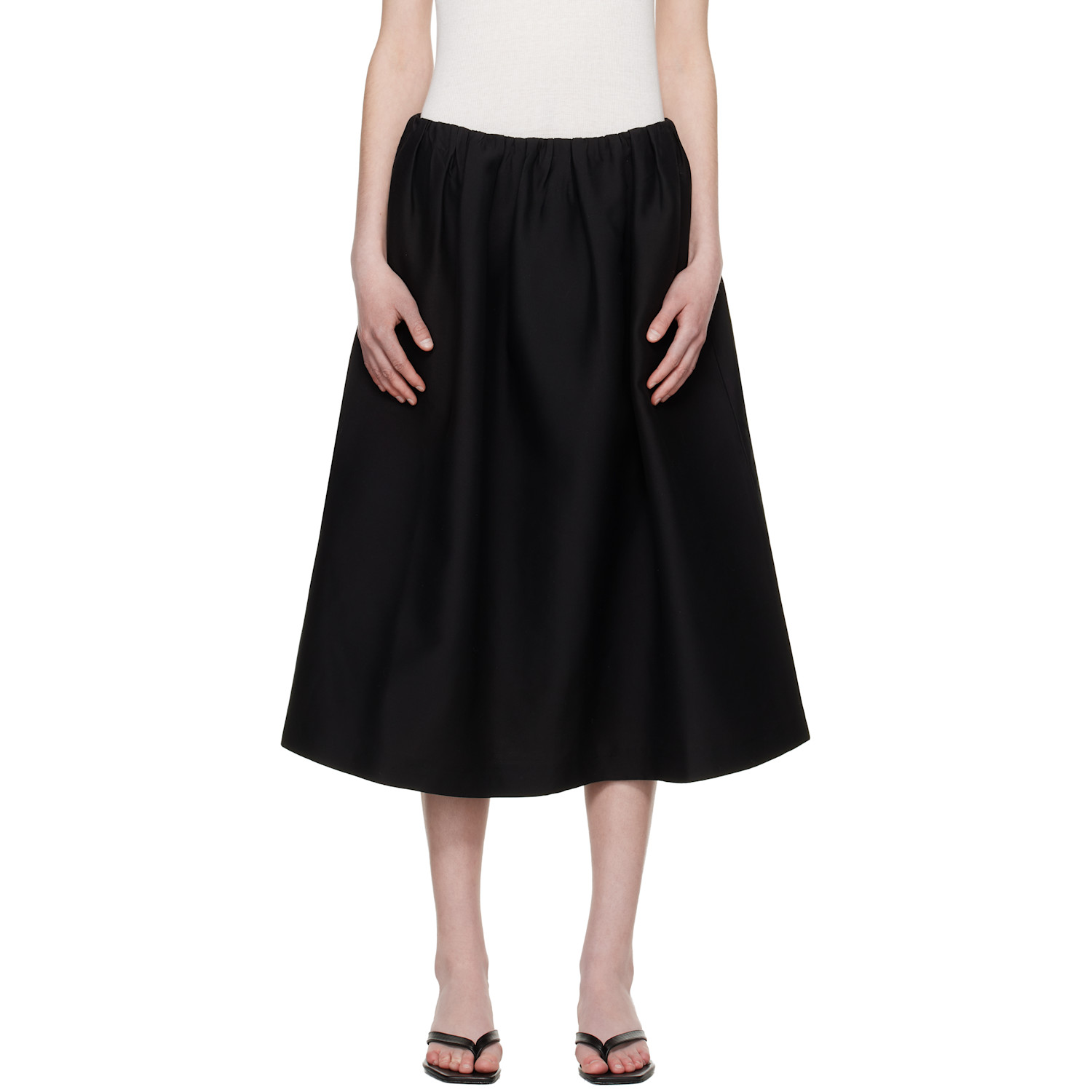TOTEME Black Gathered Evening Midi Skirt