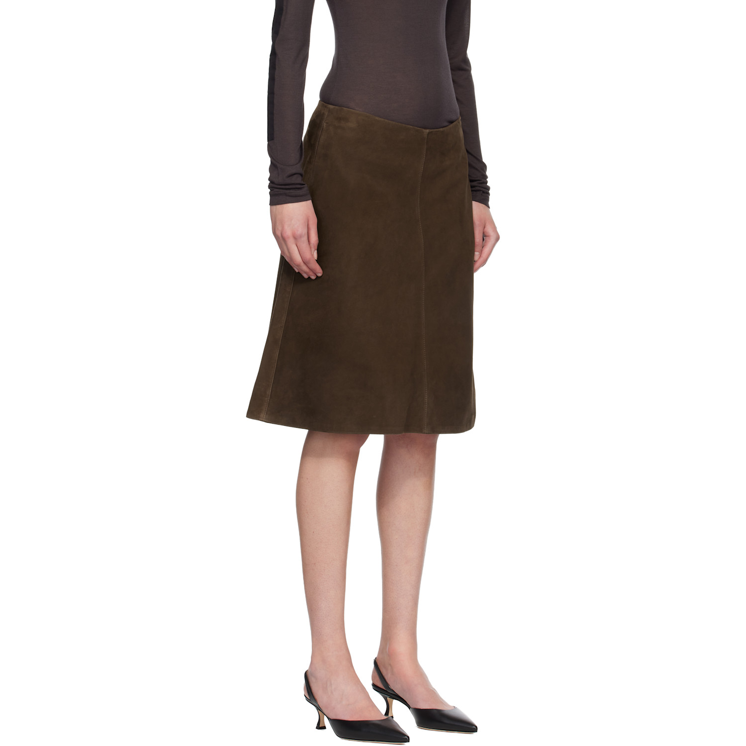  Toteme Brown A-line Suede Midi Skirt 
