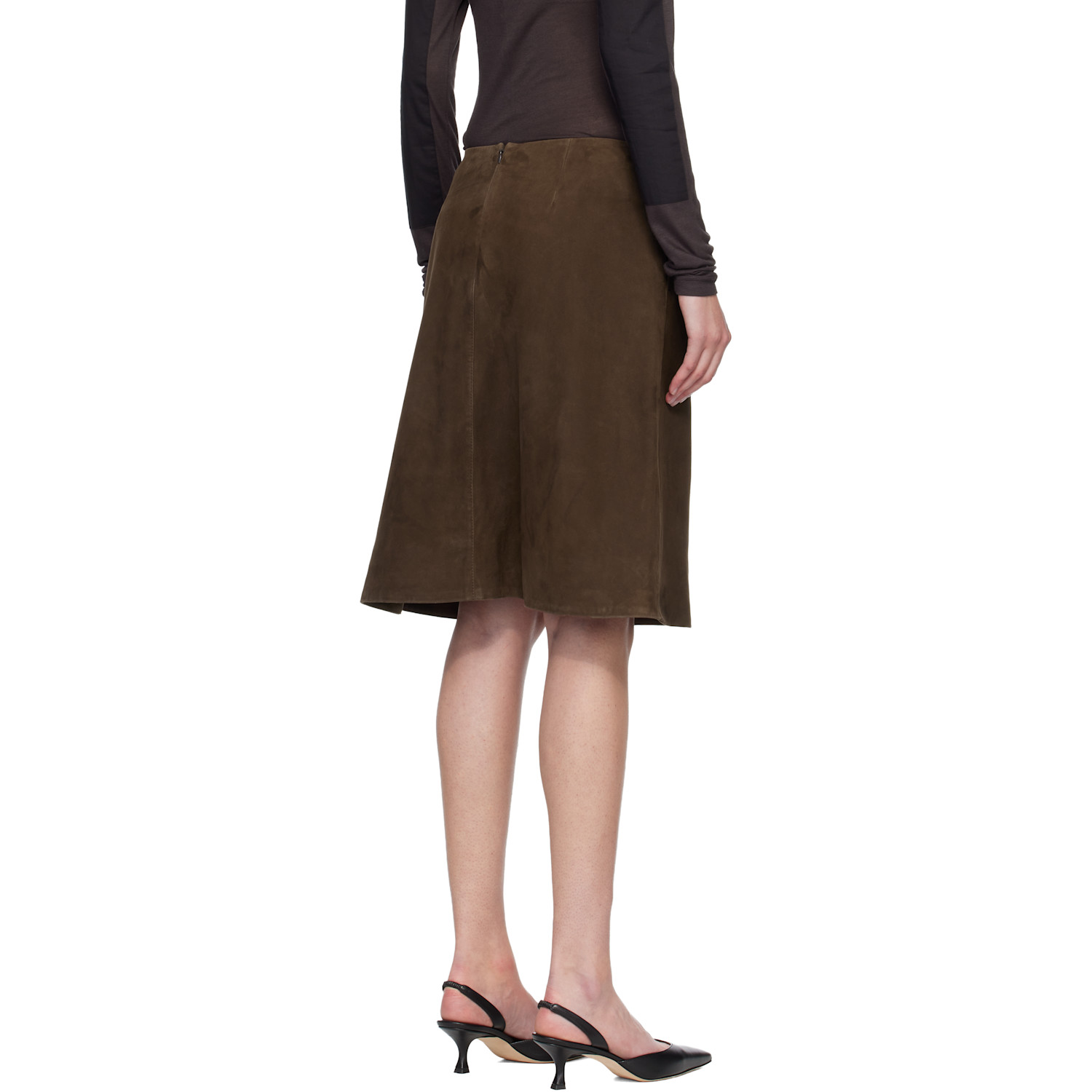  Toteme Brown A-line Suede Midi Skirt 