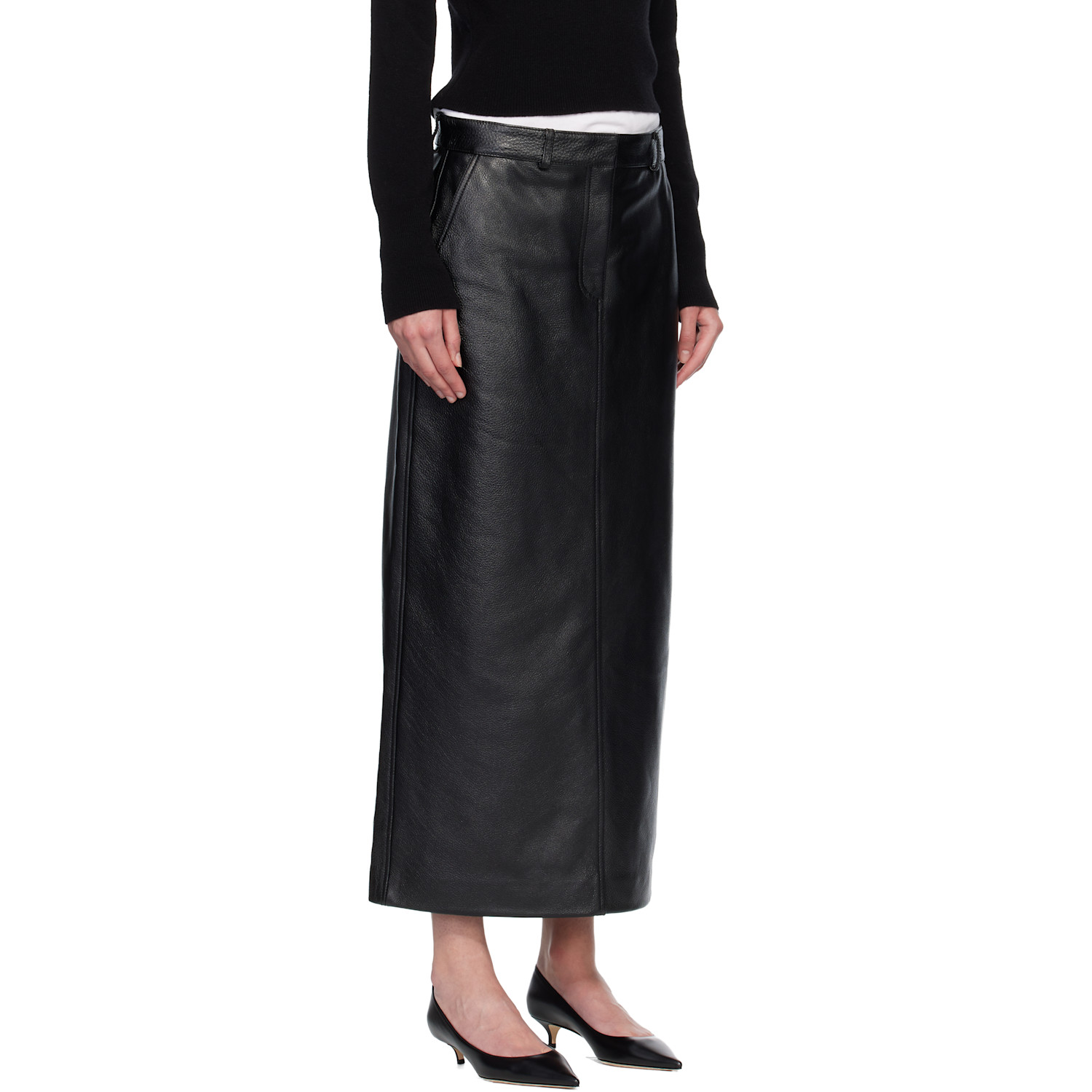  Toteme Black Grained-leather Straight Midi Skirt 