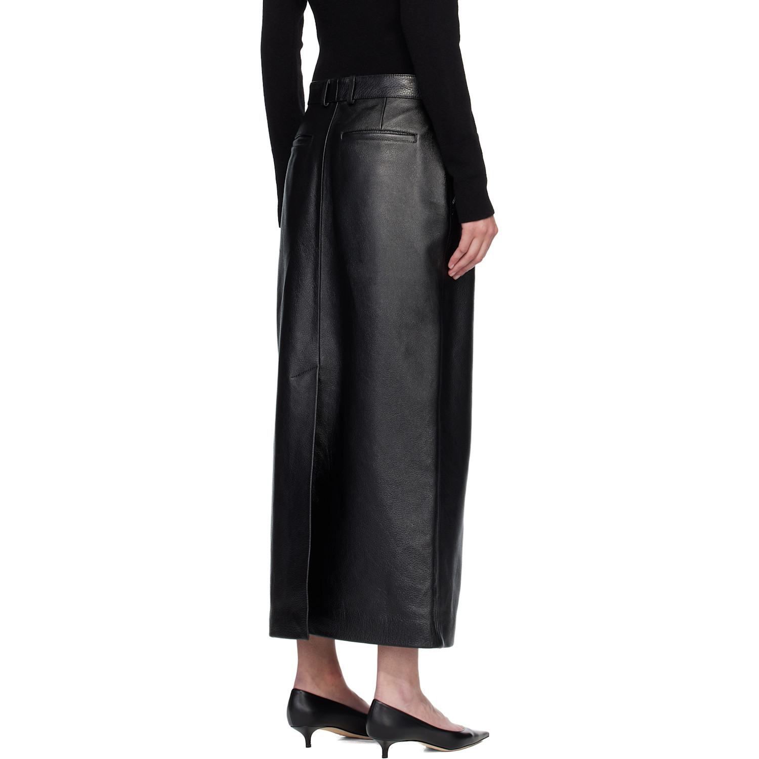  Toteme Black Grained-leather Straight Midi Skirt 