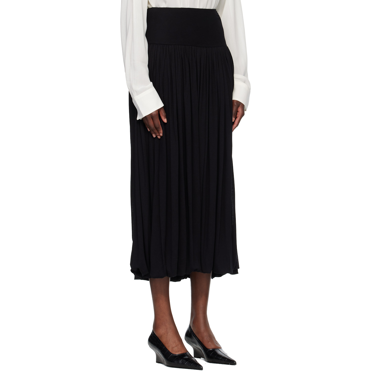  Toteme Black Soft Gathered Midi Skirt 