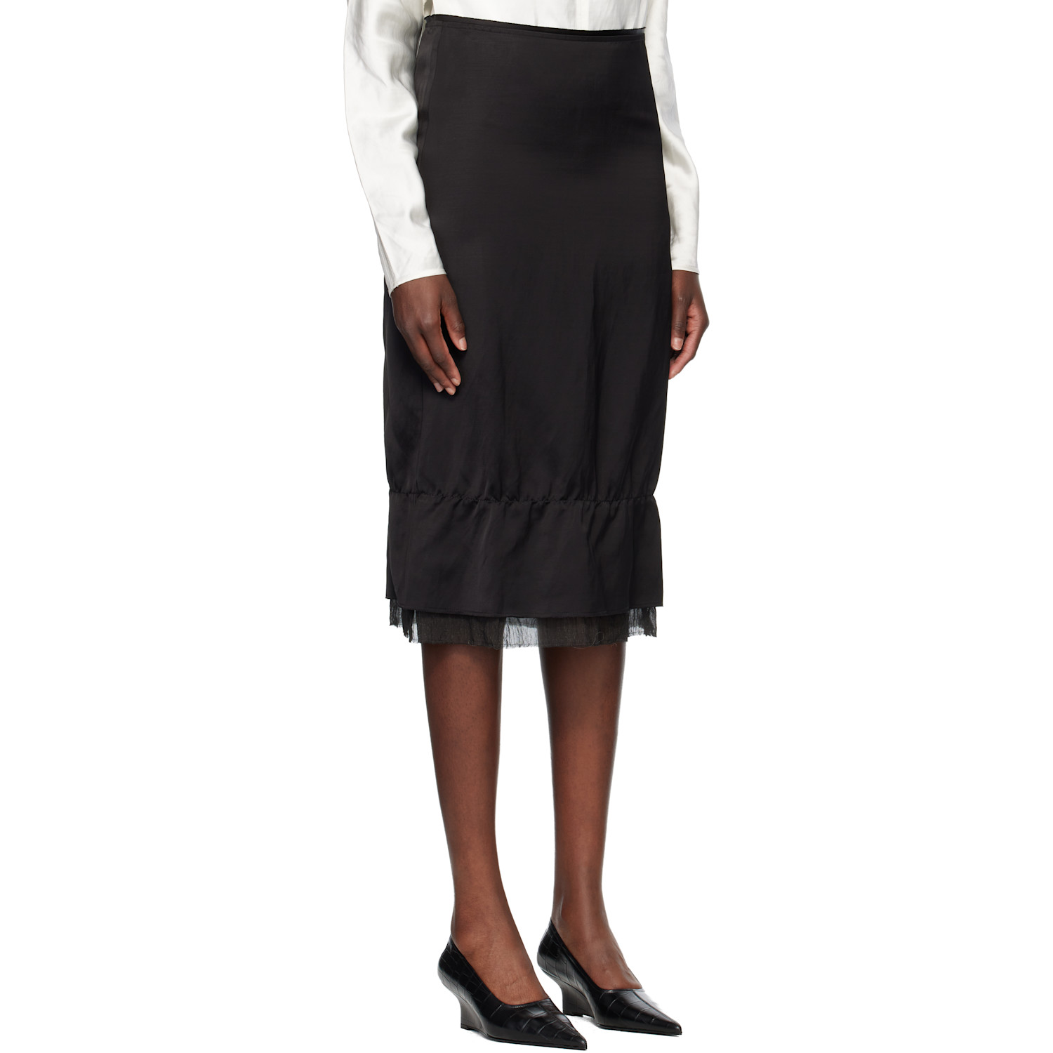  Toteme Black Layered Satin Midi Skirt 
