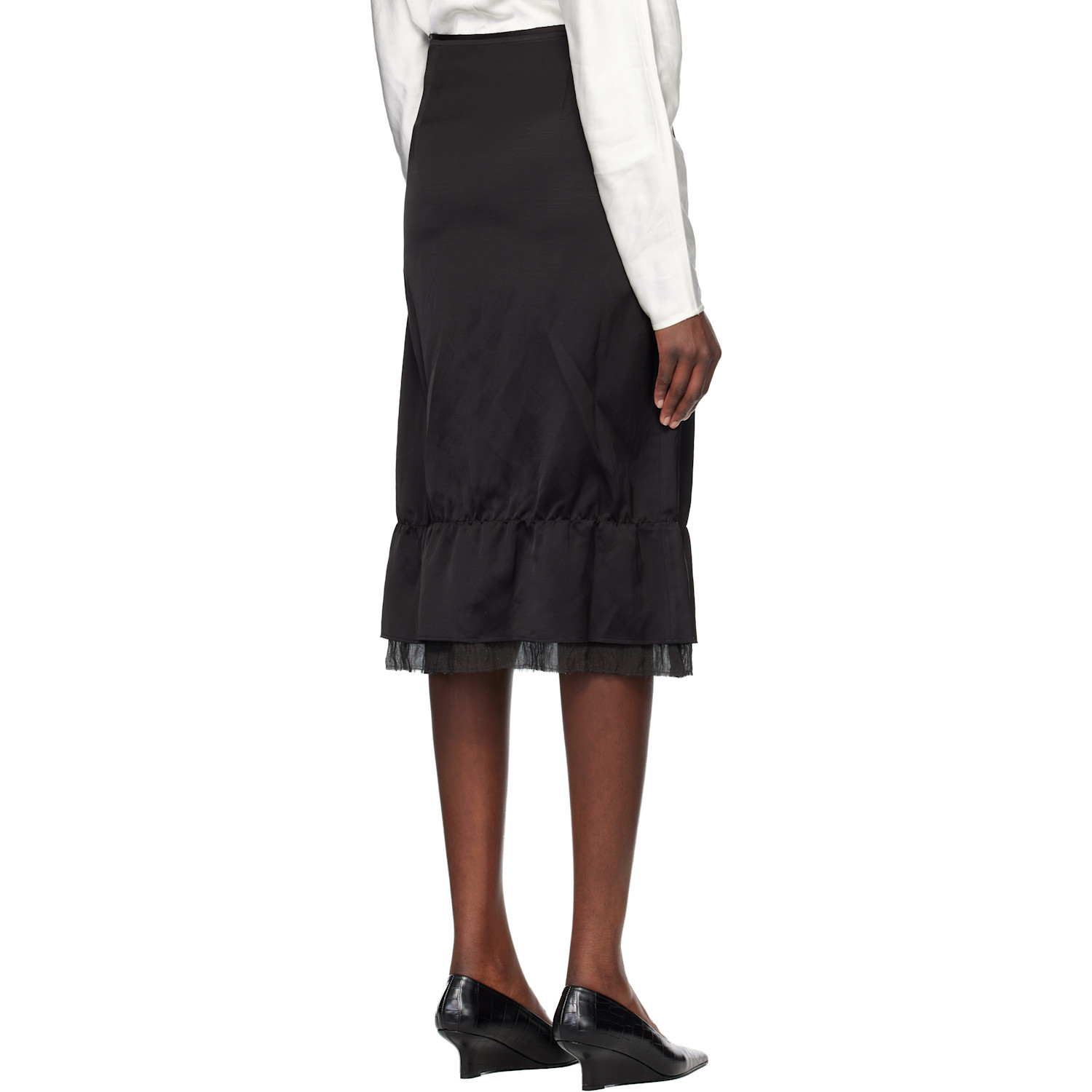  Toteme Black Layered Satin Midi Skirt 