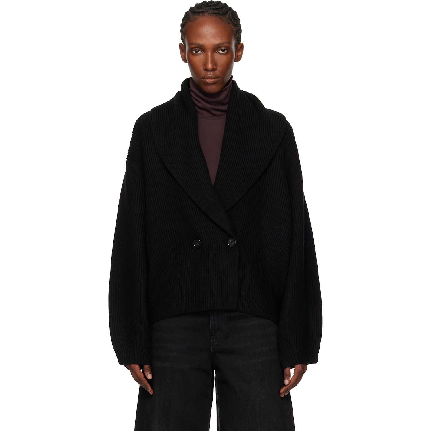 TOTEME Black Shawl-Lapel Cardigan