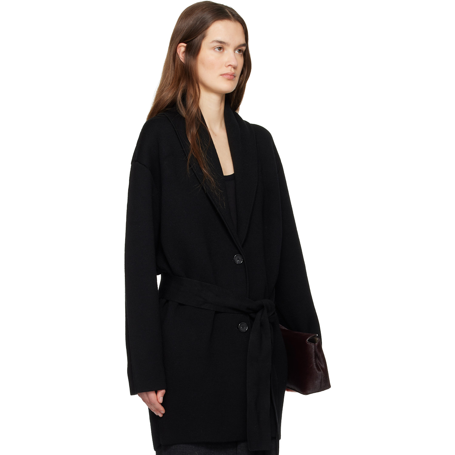  Toteme Black Shawl-lapel Robe Cardigan 