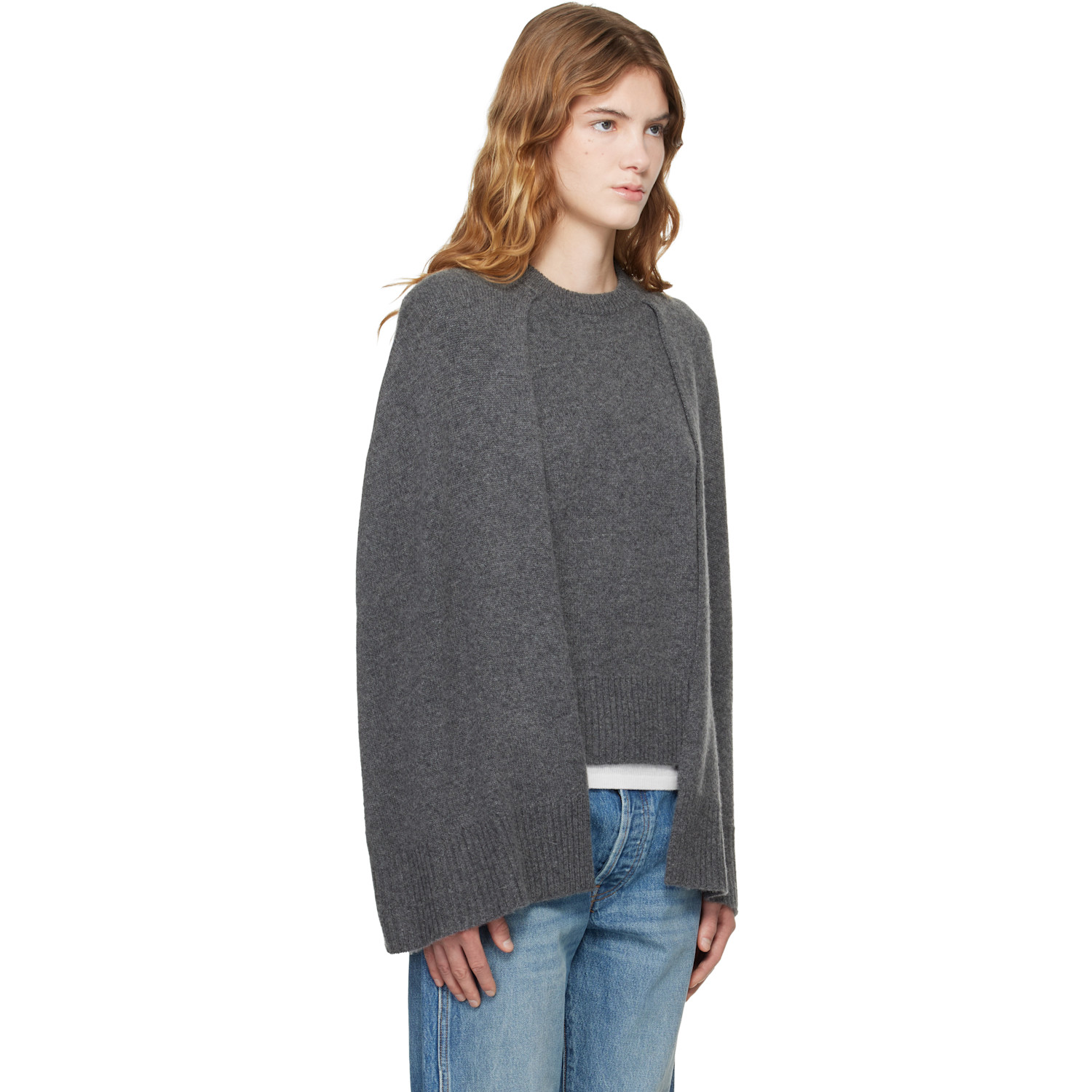  Toteme Gray Crew Cape Knit Sweater 