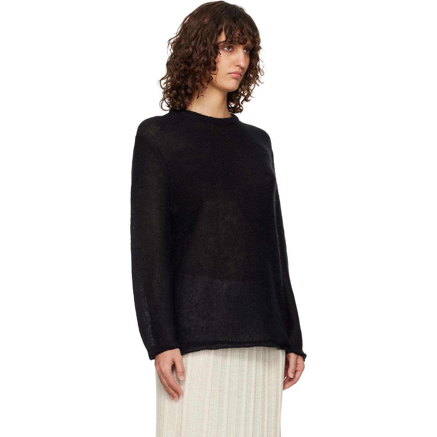 Toteme Black Long Open Weave Knit Sweater 