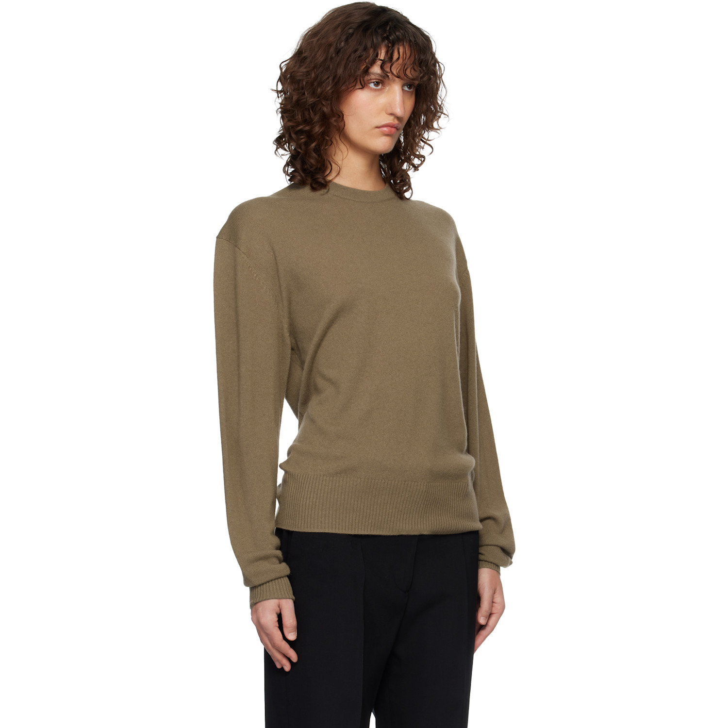  Toteme Khaki Classic Cashmere Crew Knit Sweater 