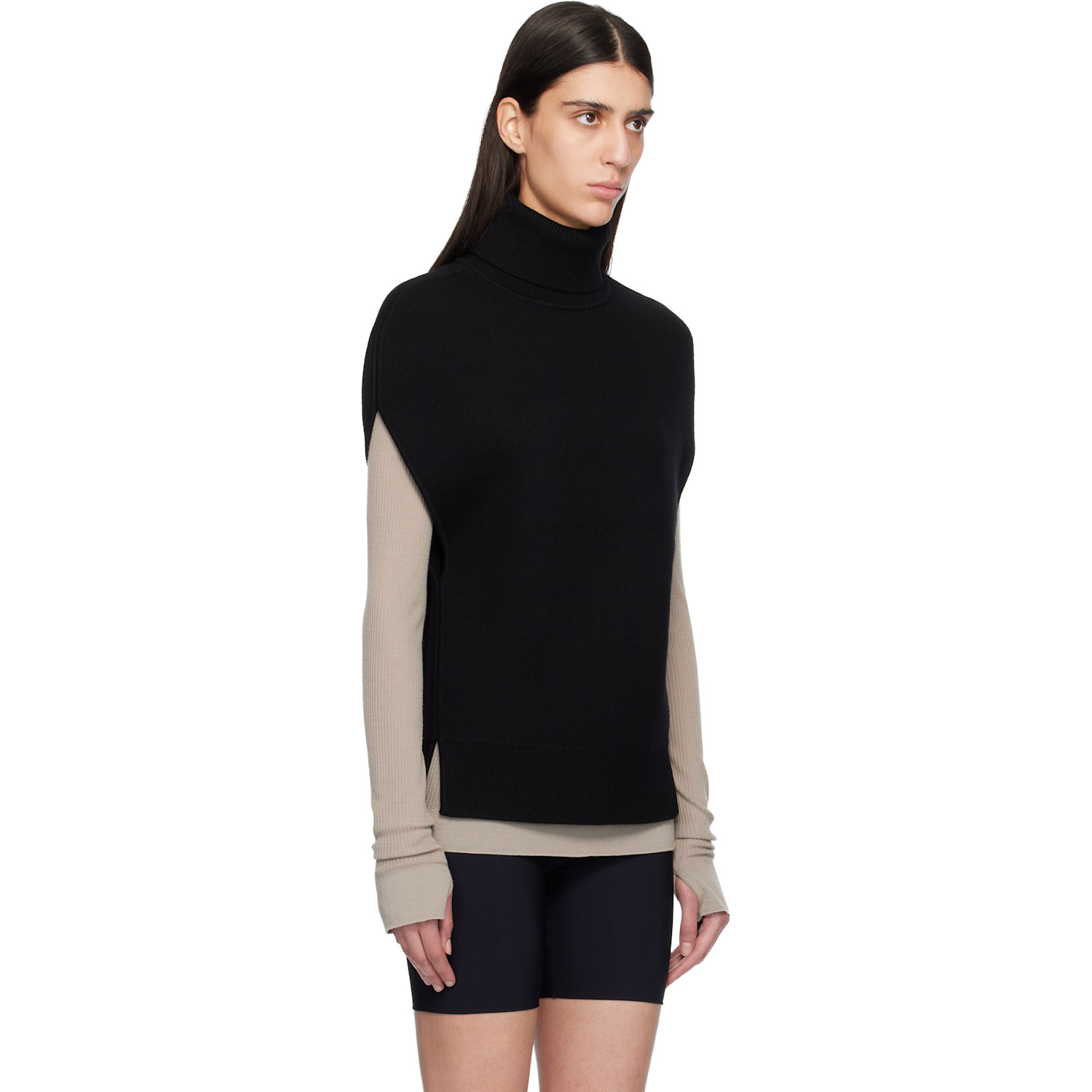  Toteme Black Double-knit Cape Turtleneck 