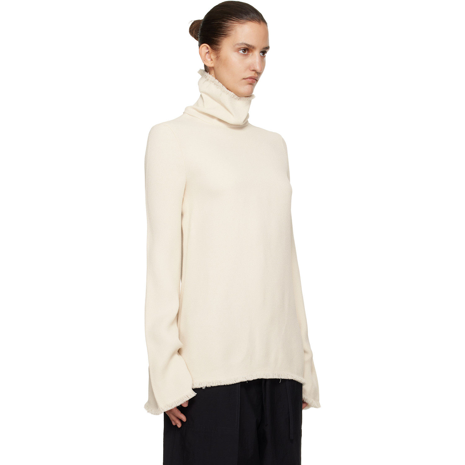  Toteme Beige Frayed-edge Slim Turtleneck 