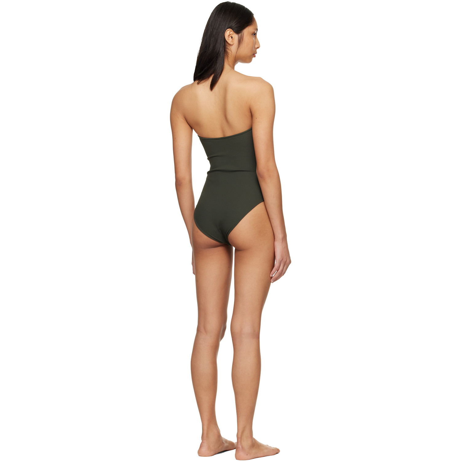  Toteme Green Ribbed Strapless Swimsuit 