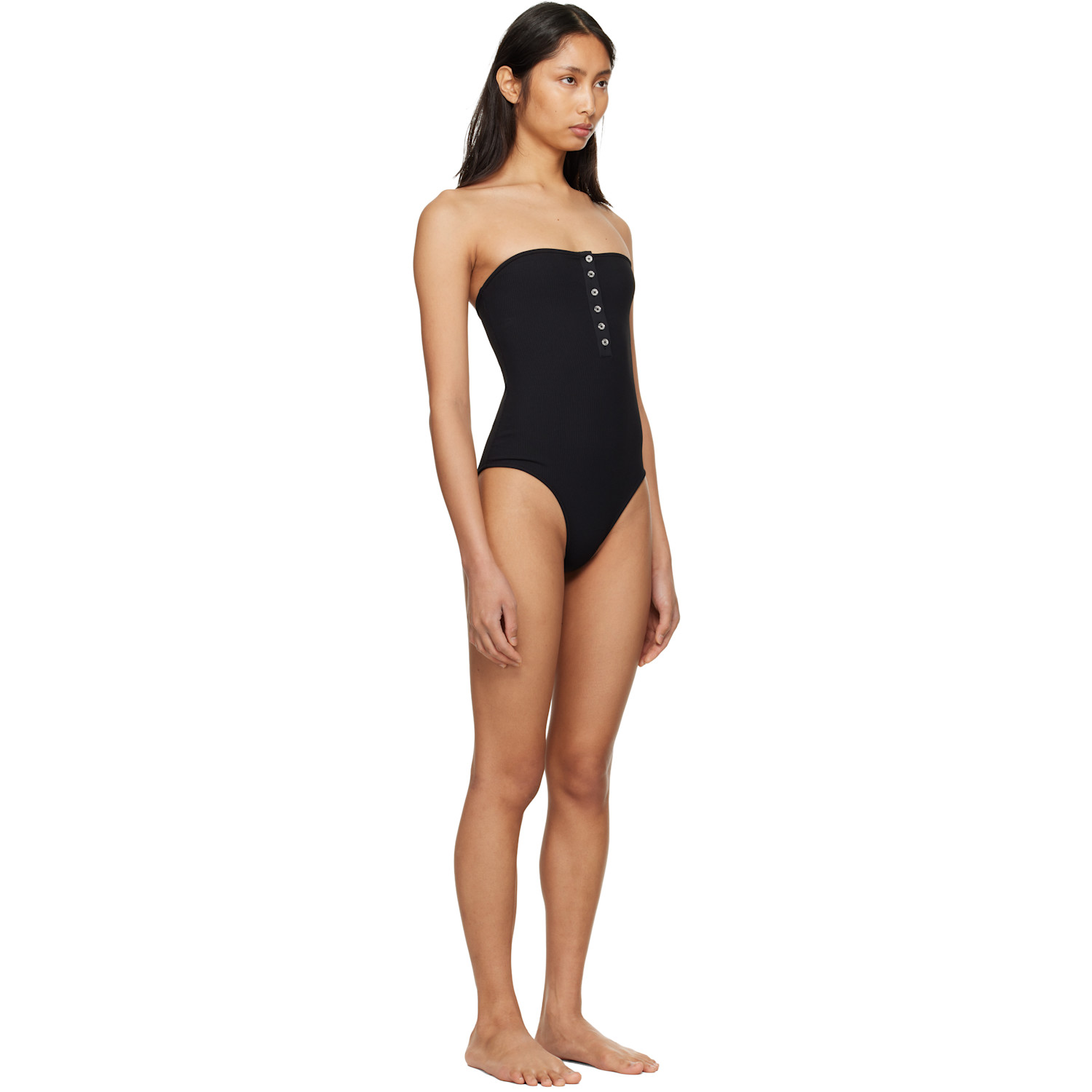  Toteme Black Ribbed Strapless Swimsuit 