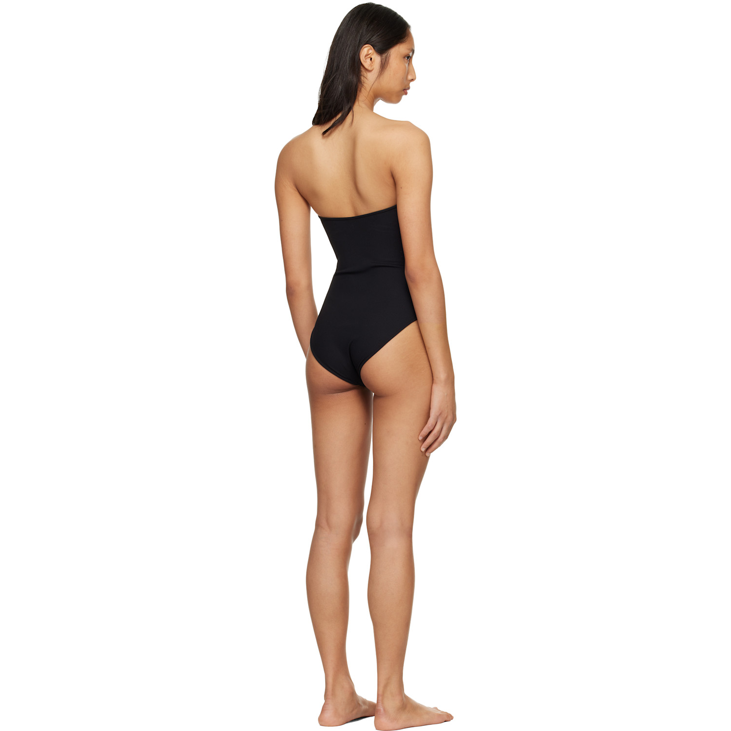  Toteme Black Ribbed Strapless Swimsuit 