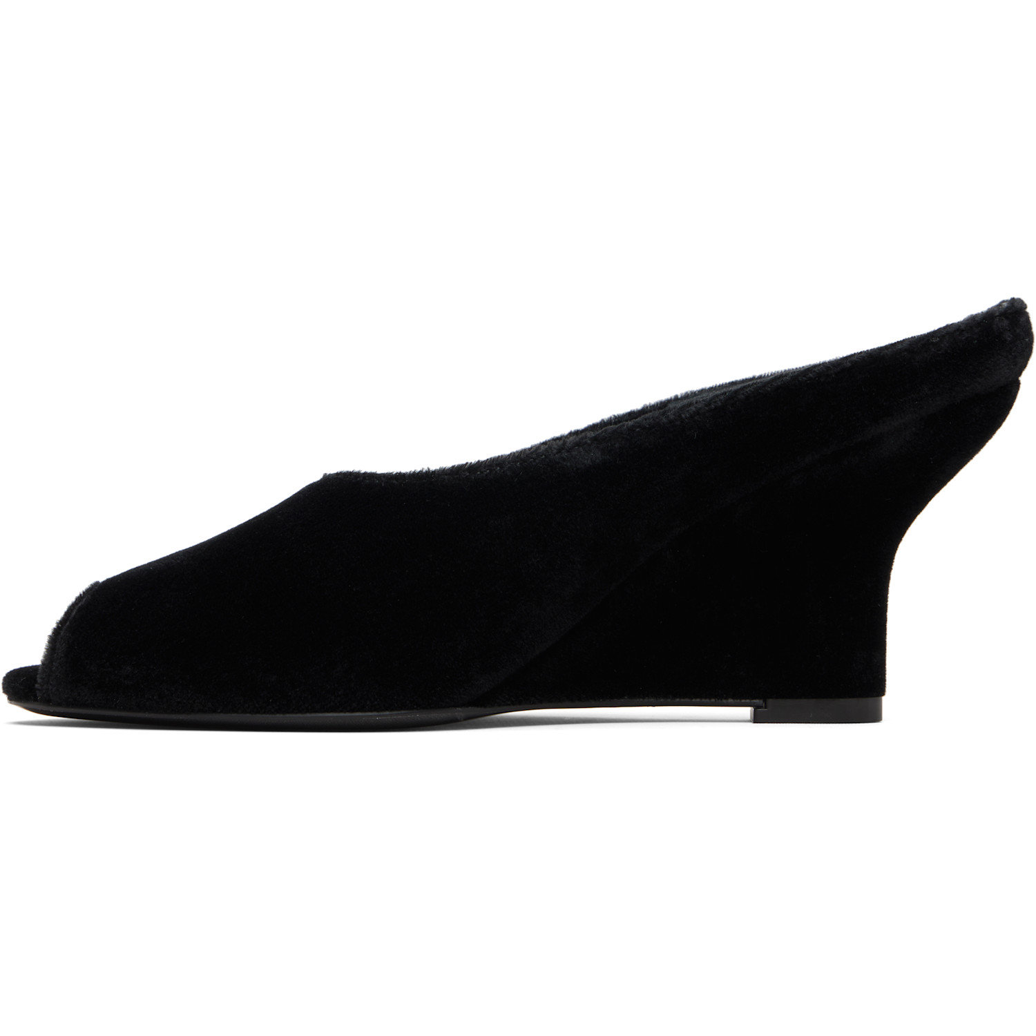  Toteme Black Peep-toe Velvet Wedge Mule Heels 