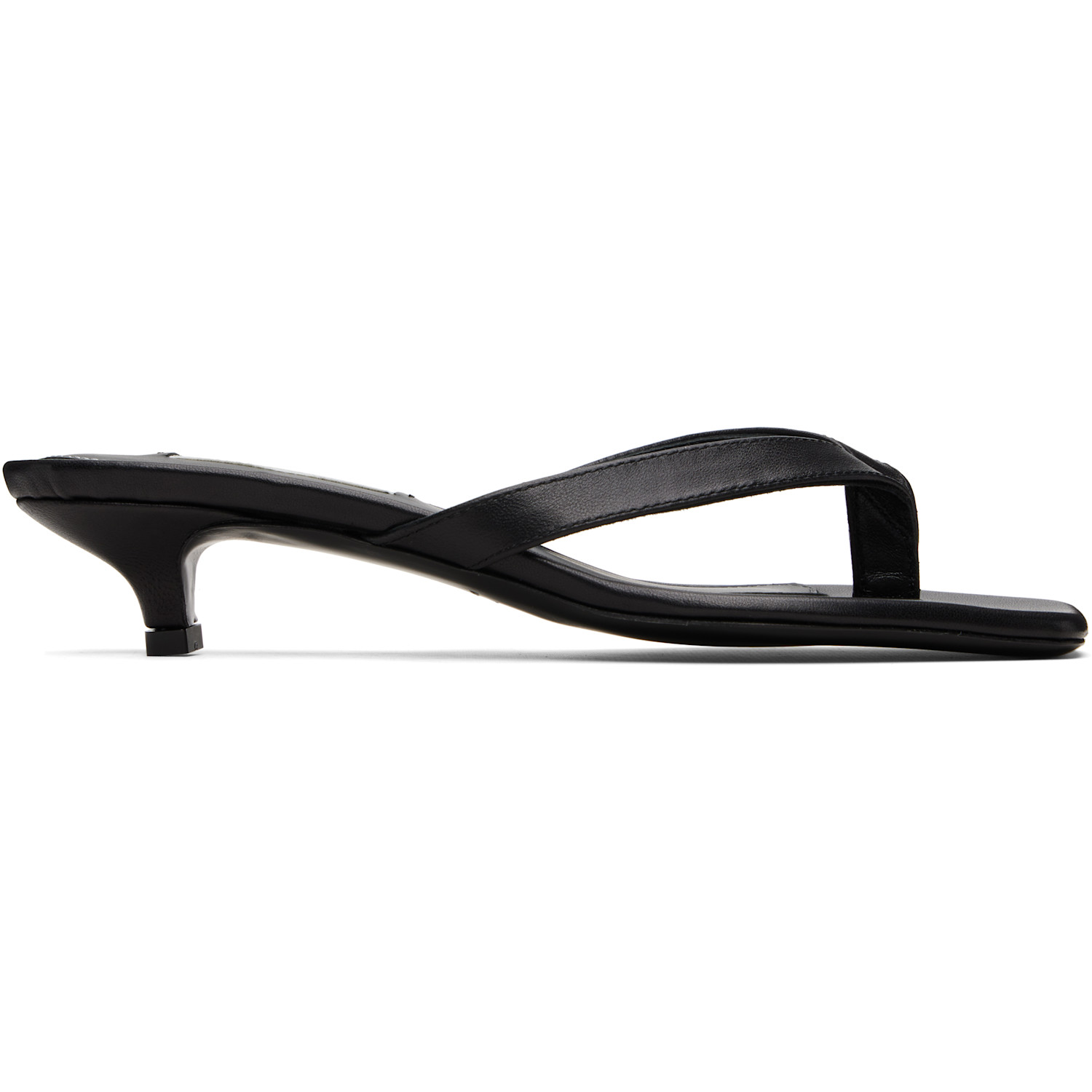 TOTEME Black Leather Flip Flop Heeled Sandals