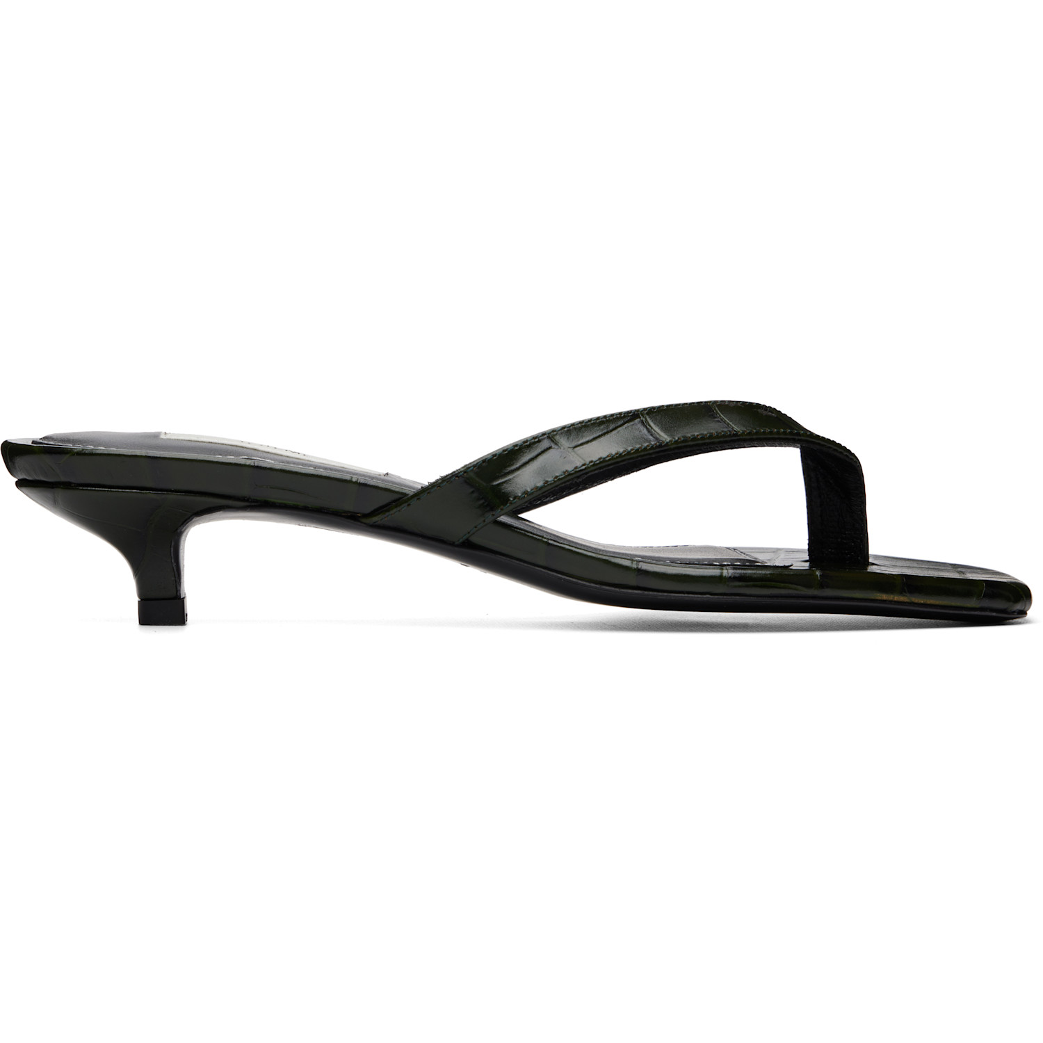 TOTEME Green Croco-Embossed Flip Flop Heeled Sandals
