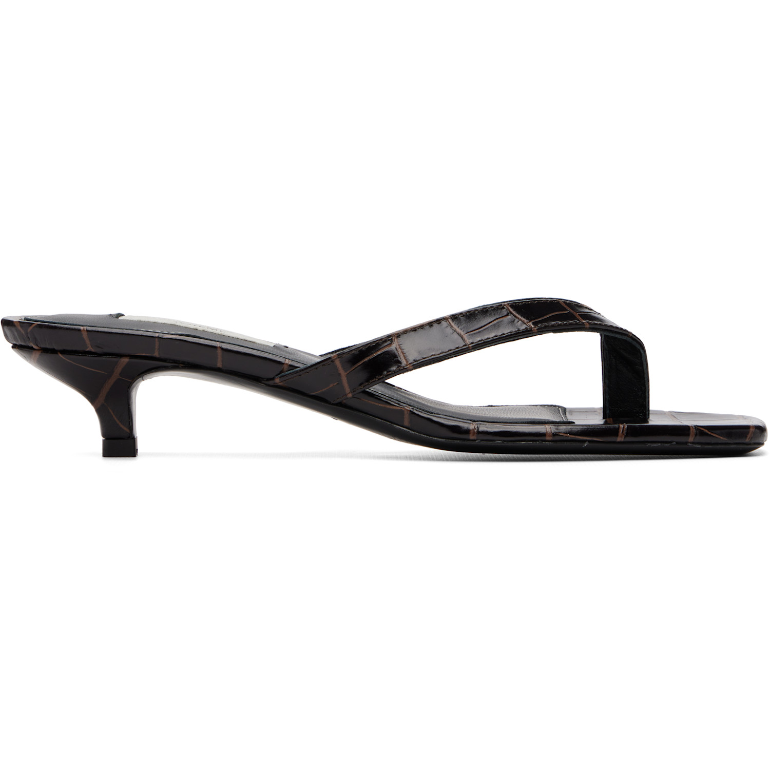 TOTEME Brown Croco-Embossed Heeled Flip-Flops