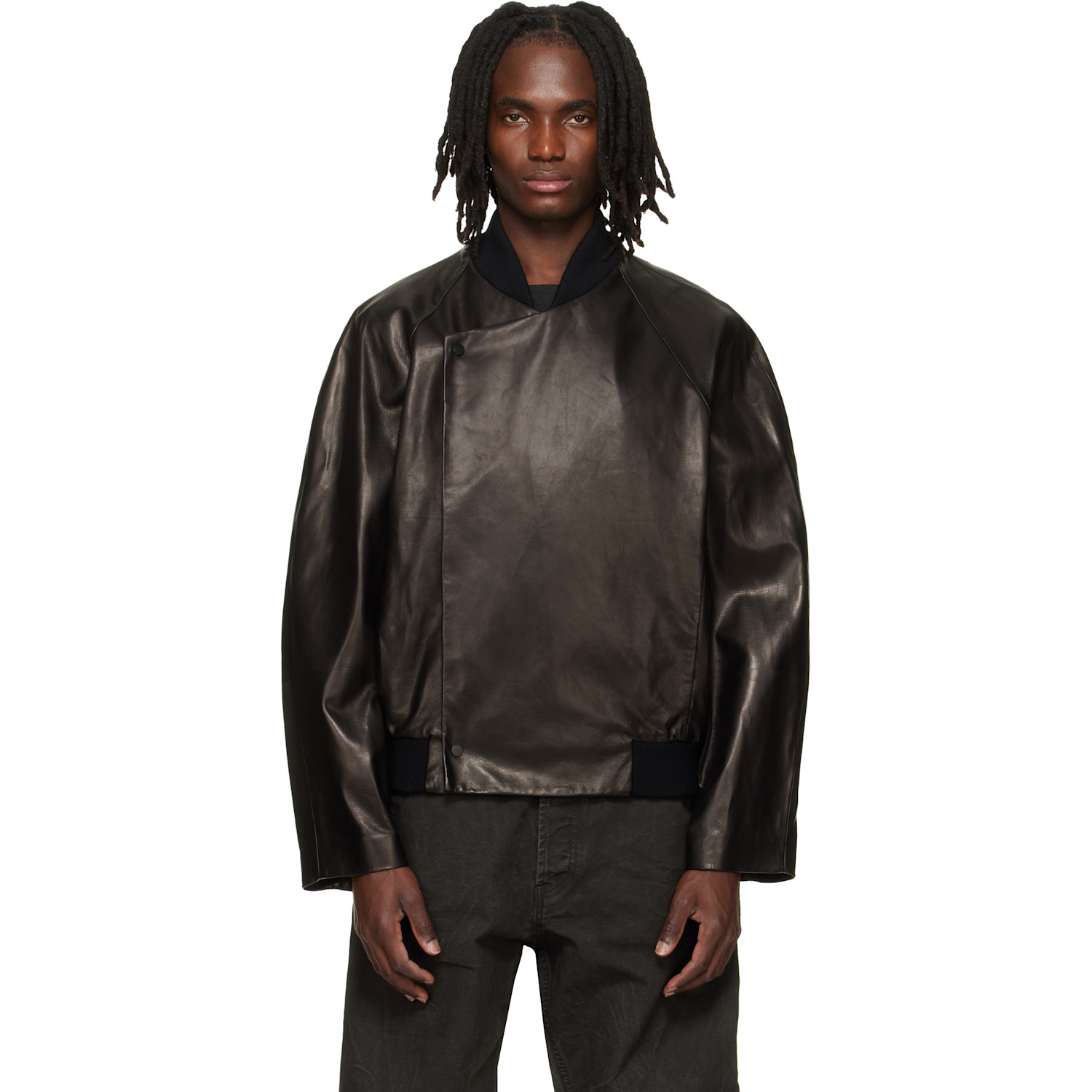 Fear of God Black Leather Raglan Bomber Jacket