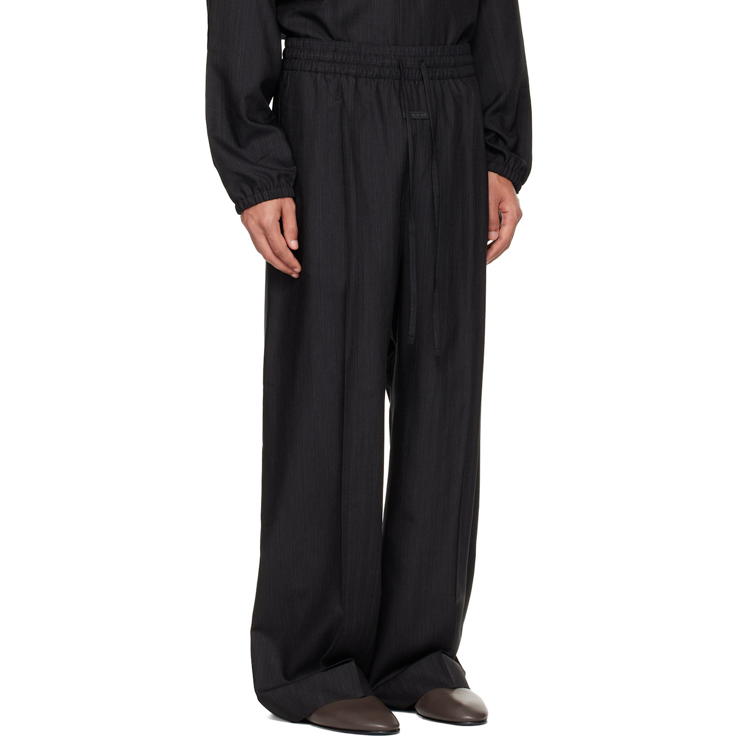  Fear Of God Black Striped Wool Wide Leg Drawstring Trousers 