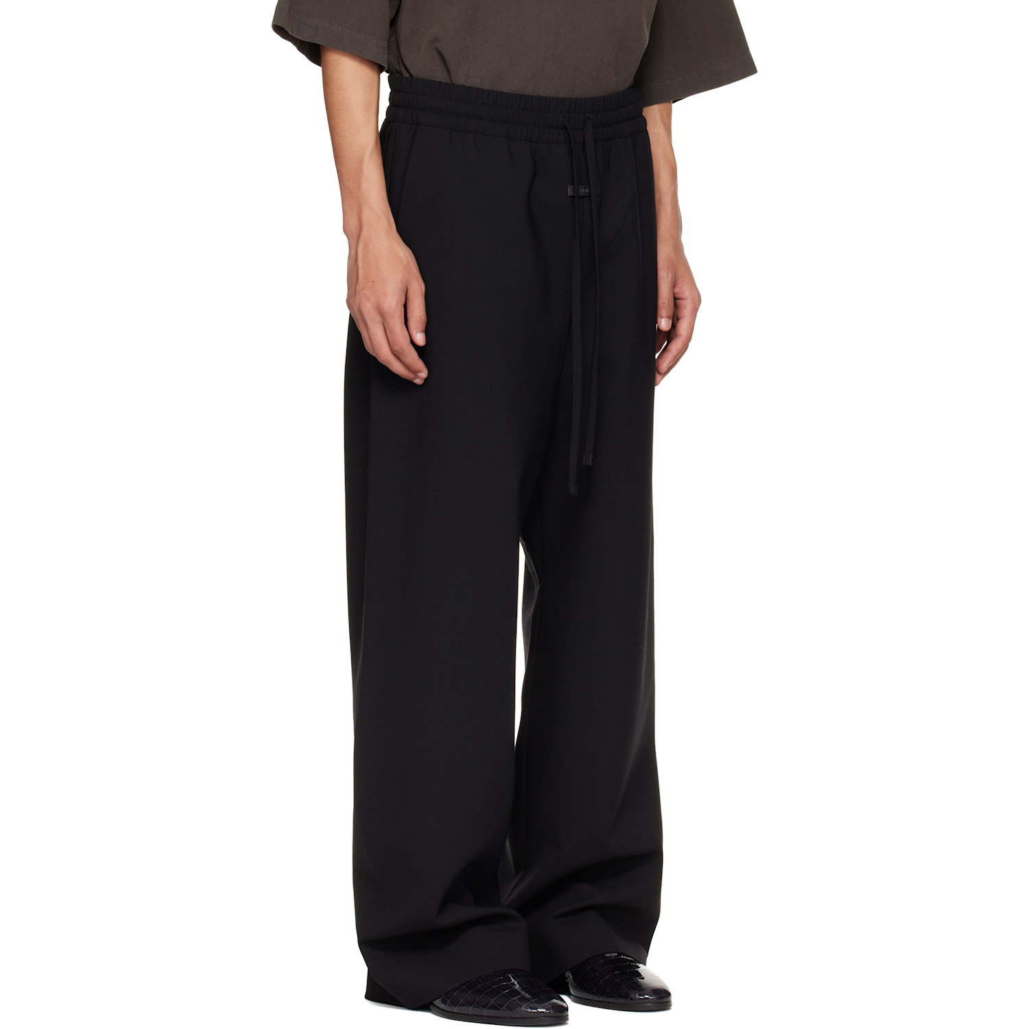  Fear Of God Black Double Weave Wool Wide Leg Drawstring Trousers 